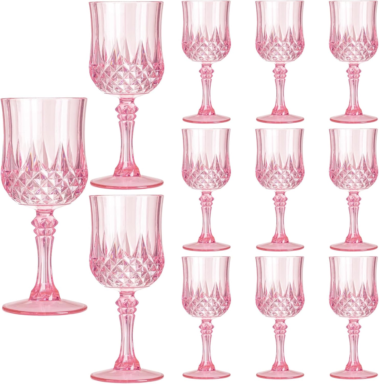 XKXKKE 12 Pcs Pink Plastic Wine Glasses, Plastic Water Goblets for Parties, Stemmed Drinking Glasses for Wedding Reception, Grand Event Party Bar Supplies Reusable Drinking Cups