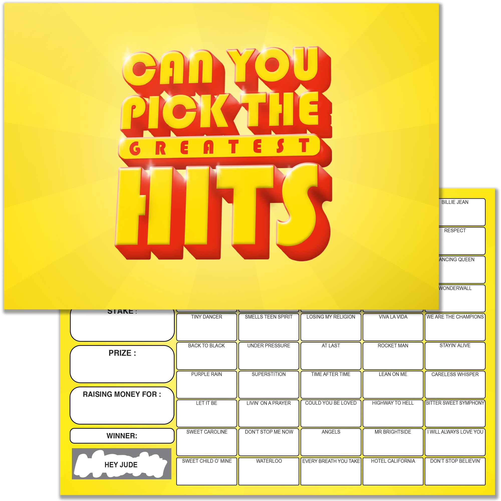 10 x Greatest Hits Fundraising Cards - A5 Size Cards + Display Card - 50 Squares with Scratch Off Winnder - UK Made and Recylable