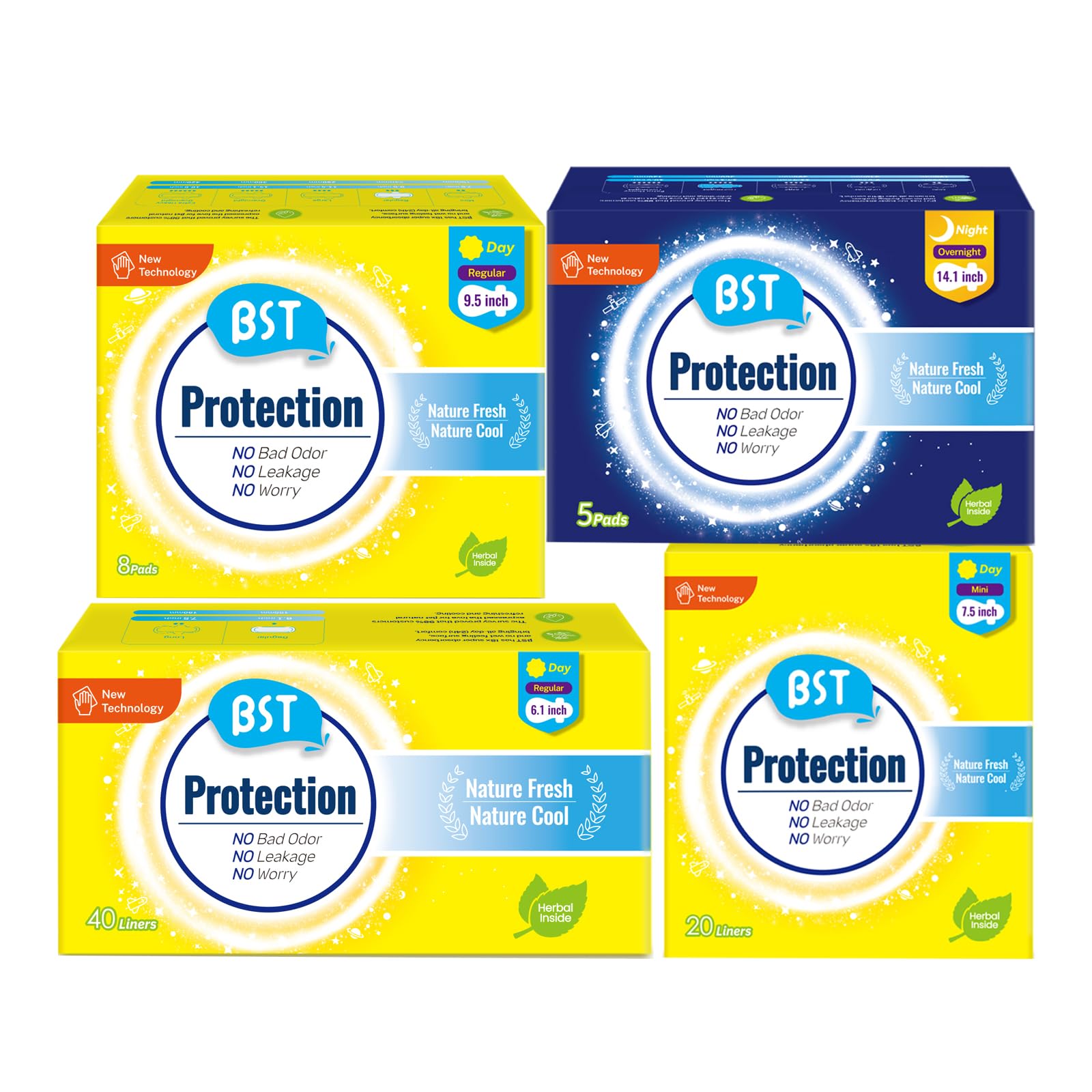 BST Women Tween & Teen Period Kit |73 Pcs Contains 40 Daily Liners, 20 Daily Thin Panty Liners,8 Sanitary Pads and 5 FlowNight Pads with Wings