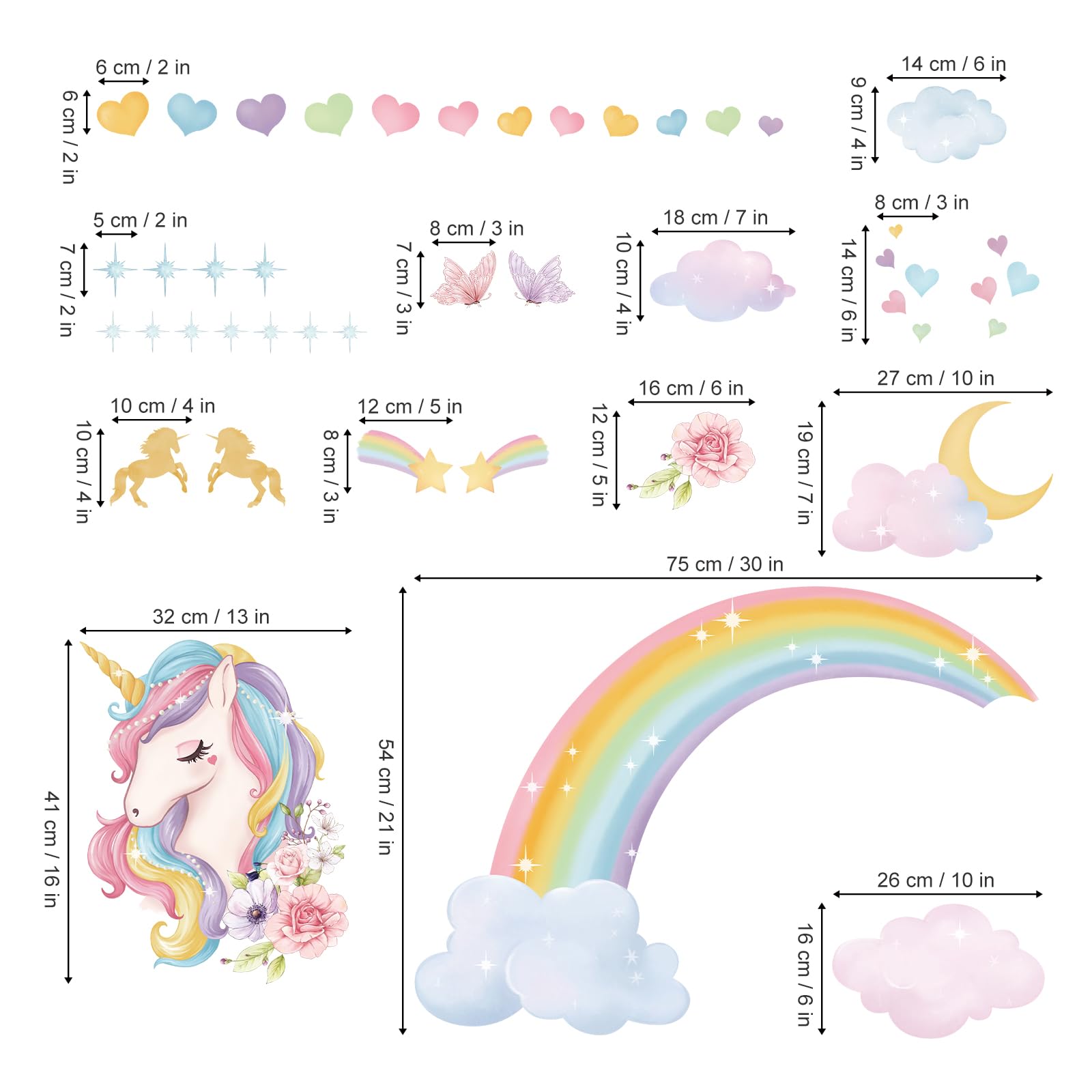 Wondever Stickers Muraux Arc En Ciel Autocollants Muraux Mural Stickers Licorne Arc En Ciel Des