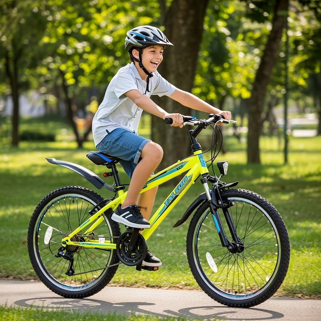 Talson 26 Zoll Mountainbike Fahrrad Beleuchtung, Gabelfederung und 21-Gang Shimano in Gelb