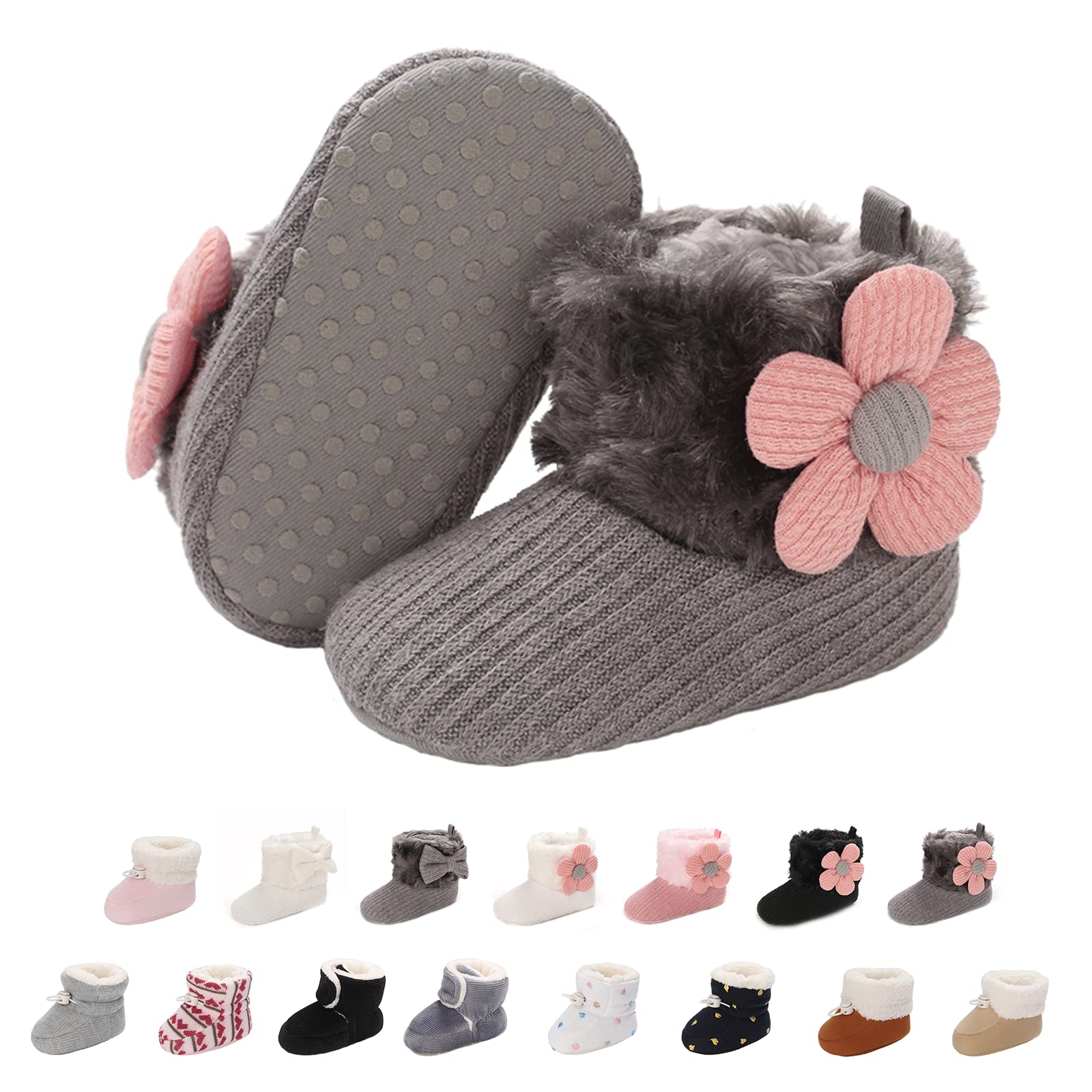 Baby Winter Warm Fleece Bootie, Newborn Non-Slip Soft Sole Winter Shoes Sock Shoes Cute Adjustable Crawling Shoes Prewalker Boots for Girls Boys Toddler 0-18 Months — view 12
