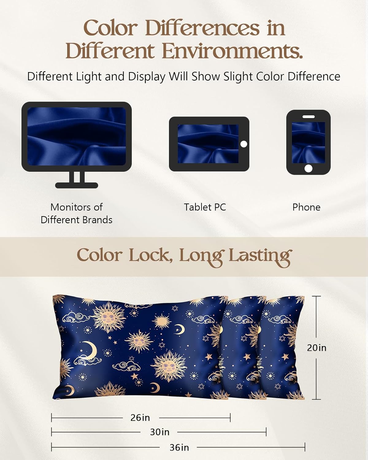 Miss Adola Silk Pillowcase 2 Pack - Pillow Cases 20" x 30" Queen Size Set of 2 for Hair and Skin Smooth Soft Breathable with Hidden Zipper Cooling Pillow Covers for Sleeping,Sun Moon Sign