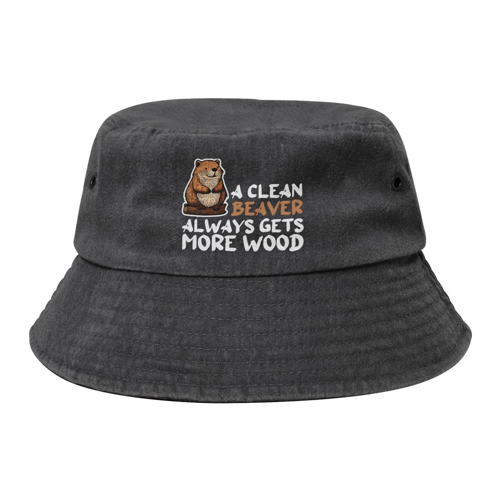 Qauirfe A Clean Beaver Always Gets More Wood Fashion Cowboy Denim Fisherman Hat Outdoor Fishing Cap Sun