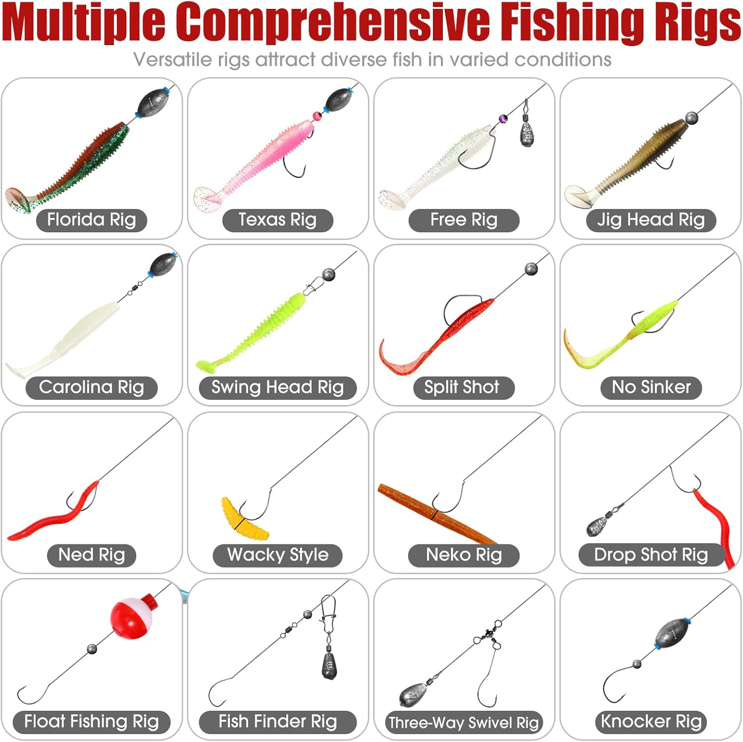 RoundFunny 517 Pcs Large 3 Layers Tackle Box with Tackle Fishing Lures Kit Included Pliers, Fish Lip Gripper, Crankbait, Hooks, Other Accessories Fishing Bait Gear Kit for Men (Black White)