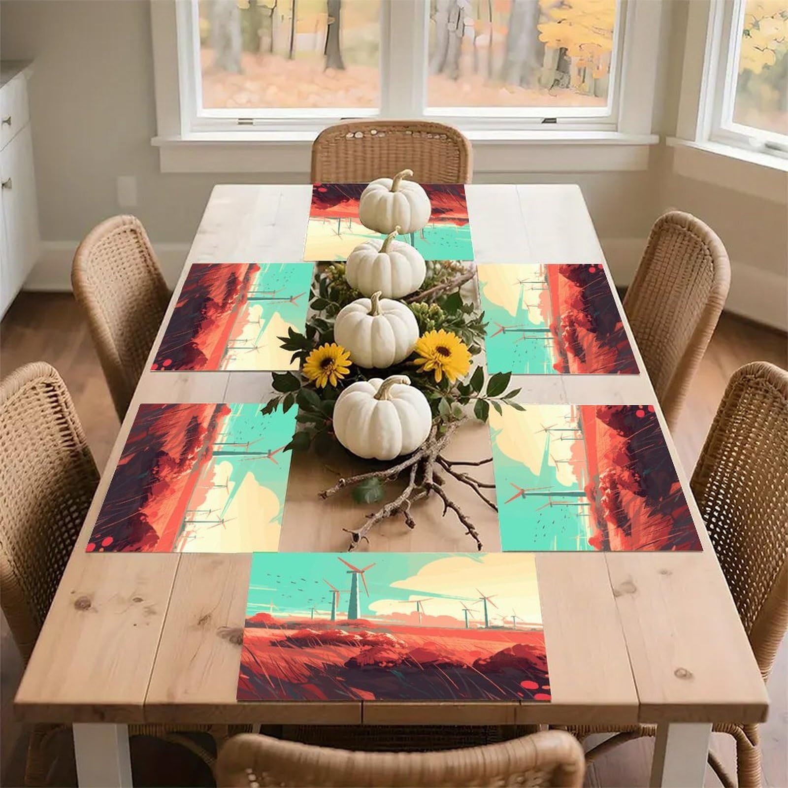 Windmill in Field Placemats Flax Place Mats for Dining Table Rectangle Non-Slip Table Mats Heat Resistant Washable Placemat for Kitchen Home Decor Party Outdoor 12" X 18"