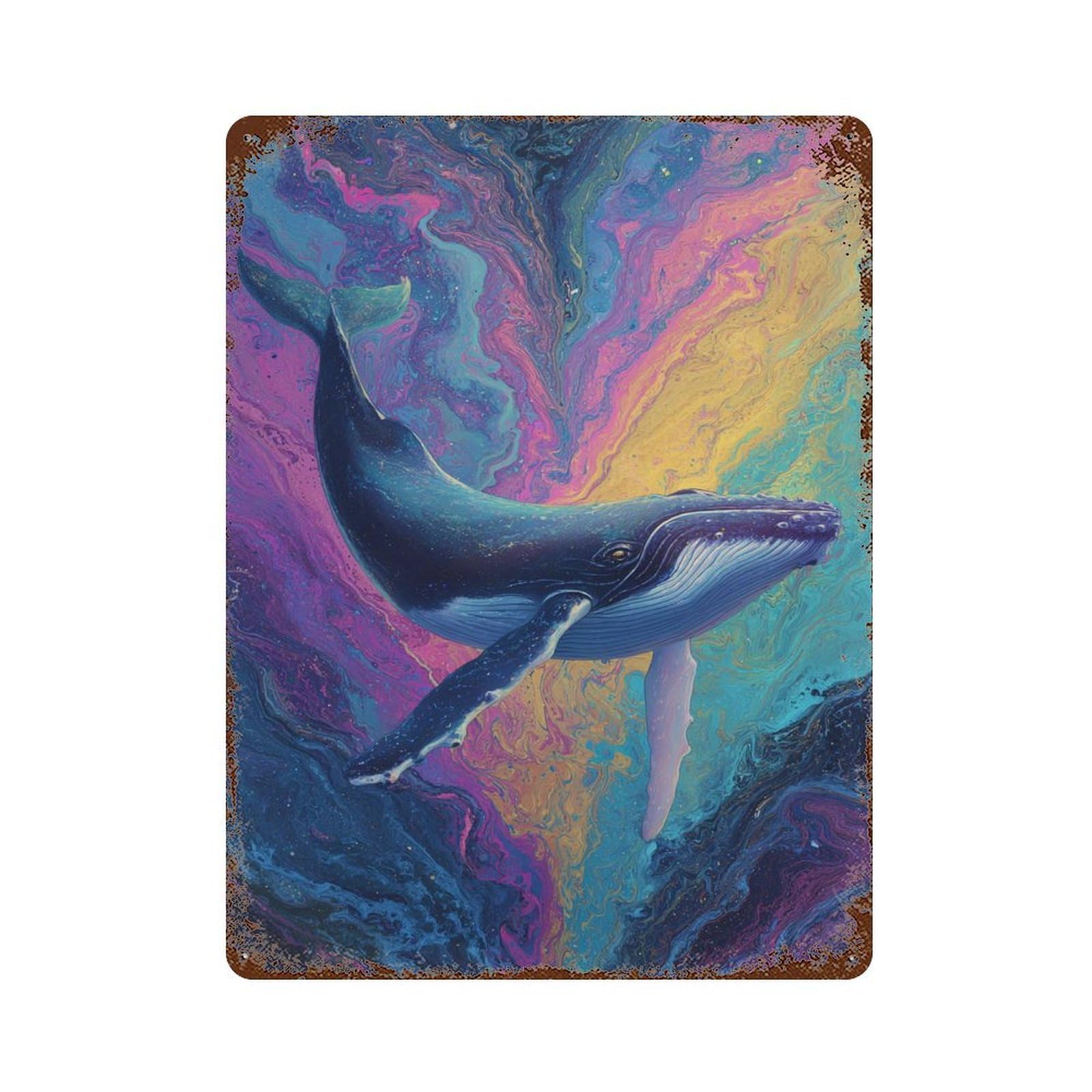 Garage Style Whale in Colorful Ocean Rust Effect Tin Sign 15.7"x11.8", Vintage Wall Decor for Bar And Workshop