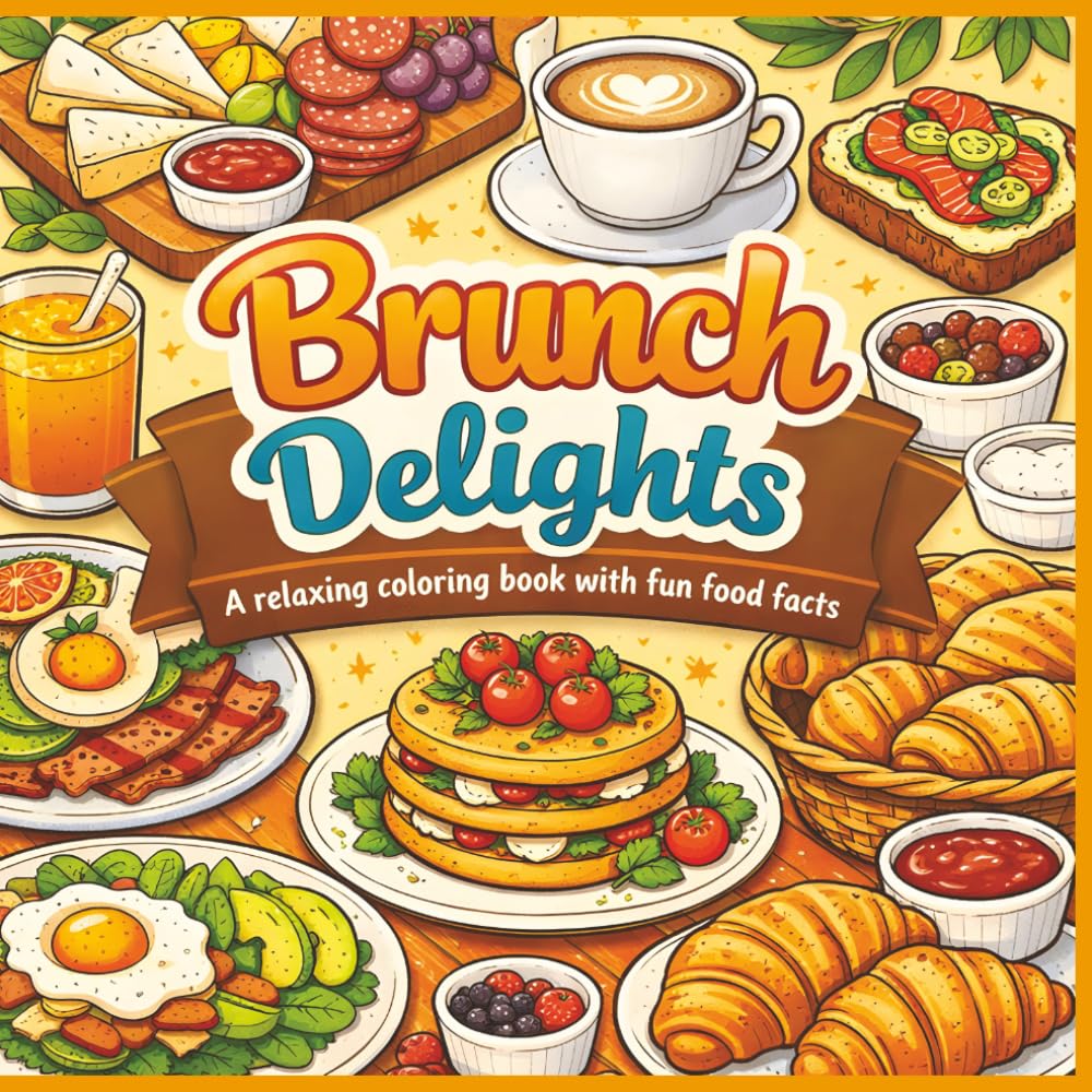 Brunch Delights: A relaxing coloring book with fun food facts|Bold Designs|Easy to color|Stress Relief and Relaxation