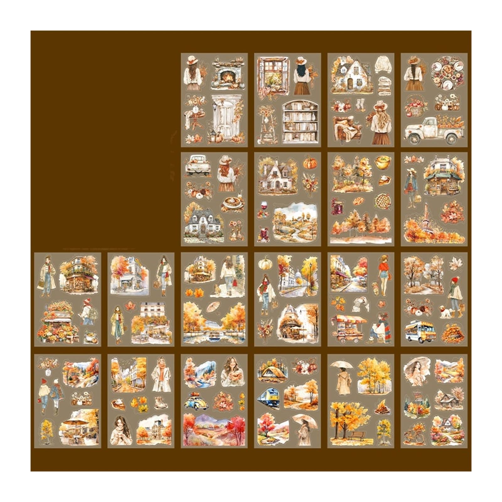 Dlzfudty Early Autumn Fairy Tale Scrapbook Stickers,Stickers For Scrapbooking Sticker Book Four Seasons Journey Series Travel Theme Die-Cut Handbook Retro Decorative Scenery 4 Types(Early Autumn Fairy Tale)