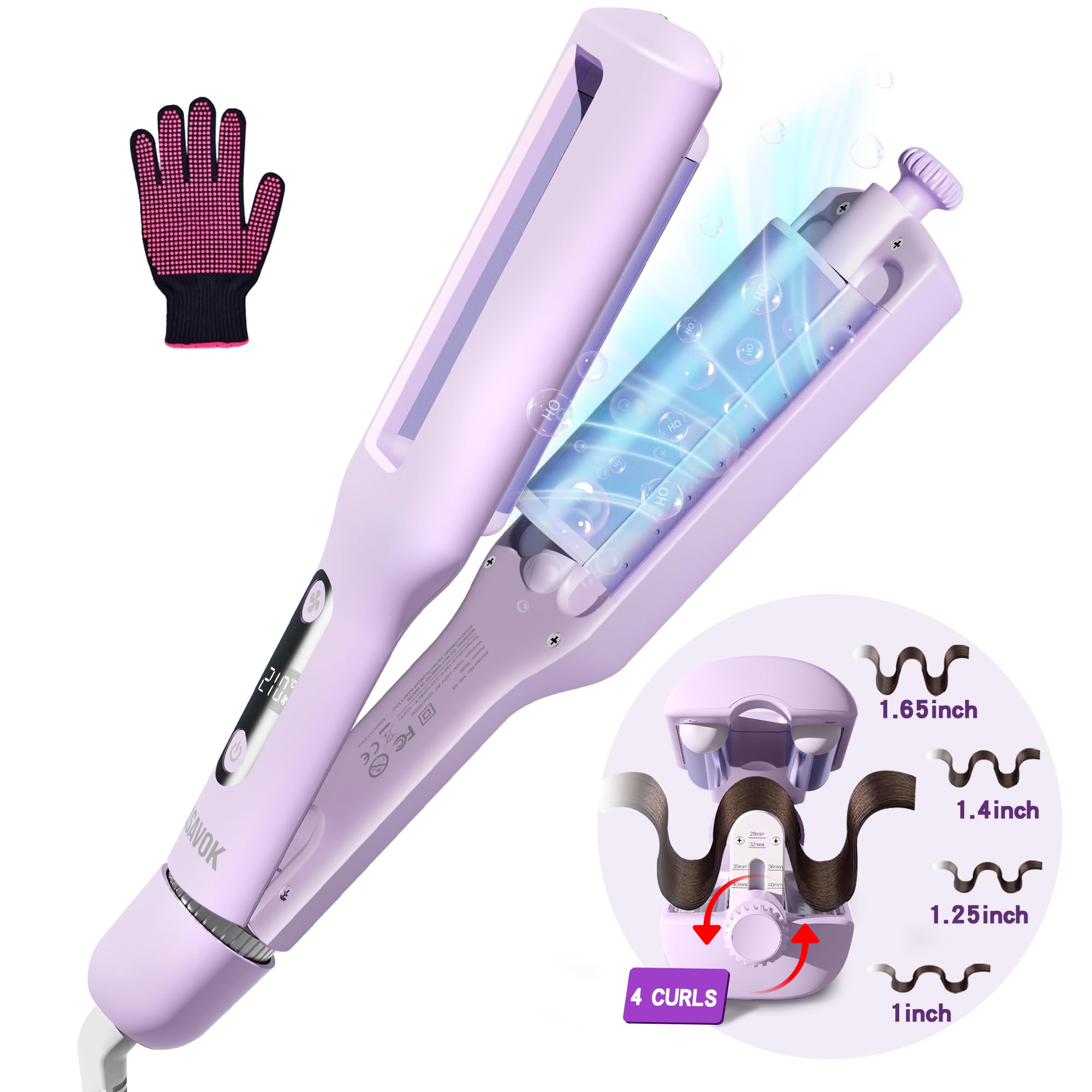 Hair Crimpers and Wavers with Cool Airflow Styling, Beach Waver Curling Iron with 4 Adjustable Curl, Anti-Scald Crimper Hair Tool for Women, 8s Smart Timer, Fast Heating, 100 Million Ions, LCD