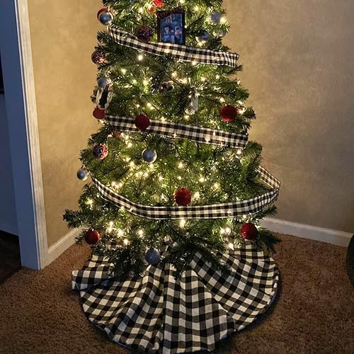 Miniatura 6 de SoarDream Falda de árbol de Navidad a cuadros blancos y negros de 24 pulgadas, mini falda de árbol de Navidad para decoración de tapete de árbol de