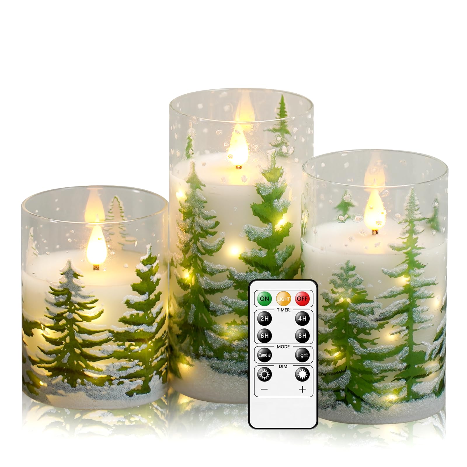 kakoya Flickering Flameless Candles with Remote,3 Pcs Real Wax LED Pillar Candles Battery Operate with Embedded Star String for Home Decoration Christmas Gifts