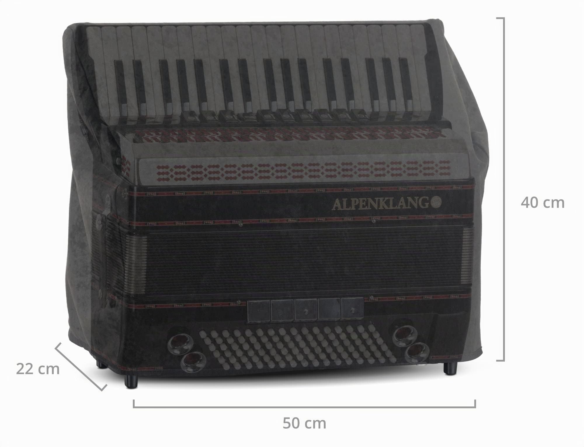 Alpenklang Cover für 96 Bass-Akkordeon Schwarz - Schutzhülle für Akkordeon - Passend für Akkordeons mit 96 Bässen - Abmessungen (BxTxH): ca. 50 x 22 x 40 cm - aus Velours - Schwarz