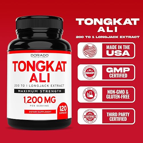 Miniatura 5 de Extracto de Tongkat Ali de 240,000 veces de fuerza para hombres 200 a 1 (Longjack) Eurycoma Longifolia, 1200 mg por porción (120 cápsulas) ginseng