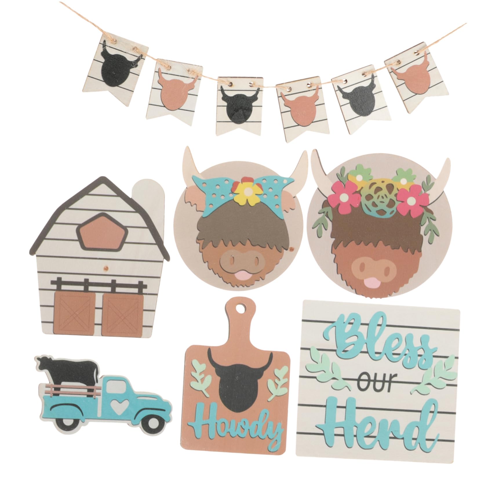 Lurrose 3sets Decorazioni per Vassoi Strati Legno Tema Mucca per Feste Ornamenti per La Casa Stile Country Decorazioni per Compleanni e Celebrazioni Estive