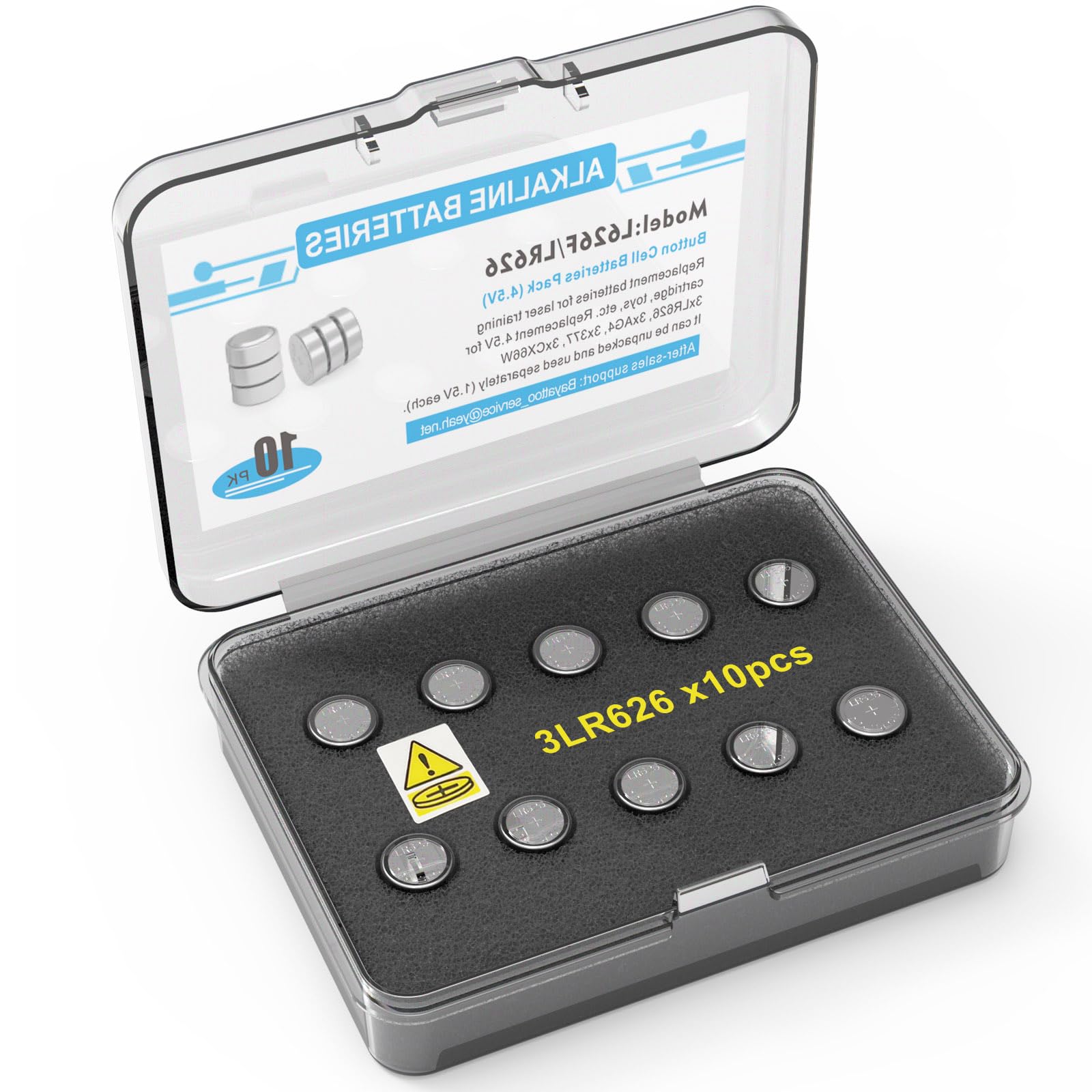 Bayattoo LR626 Button Cell Batteries Pack Replacement for Laser Training Cartridge, Toys and LED Flashlight, Replacement 4.5V for 3xAG4/3xL626F/3x377/3xCX66W Batteries (L626F)