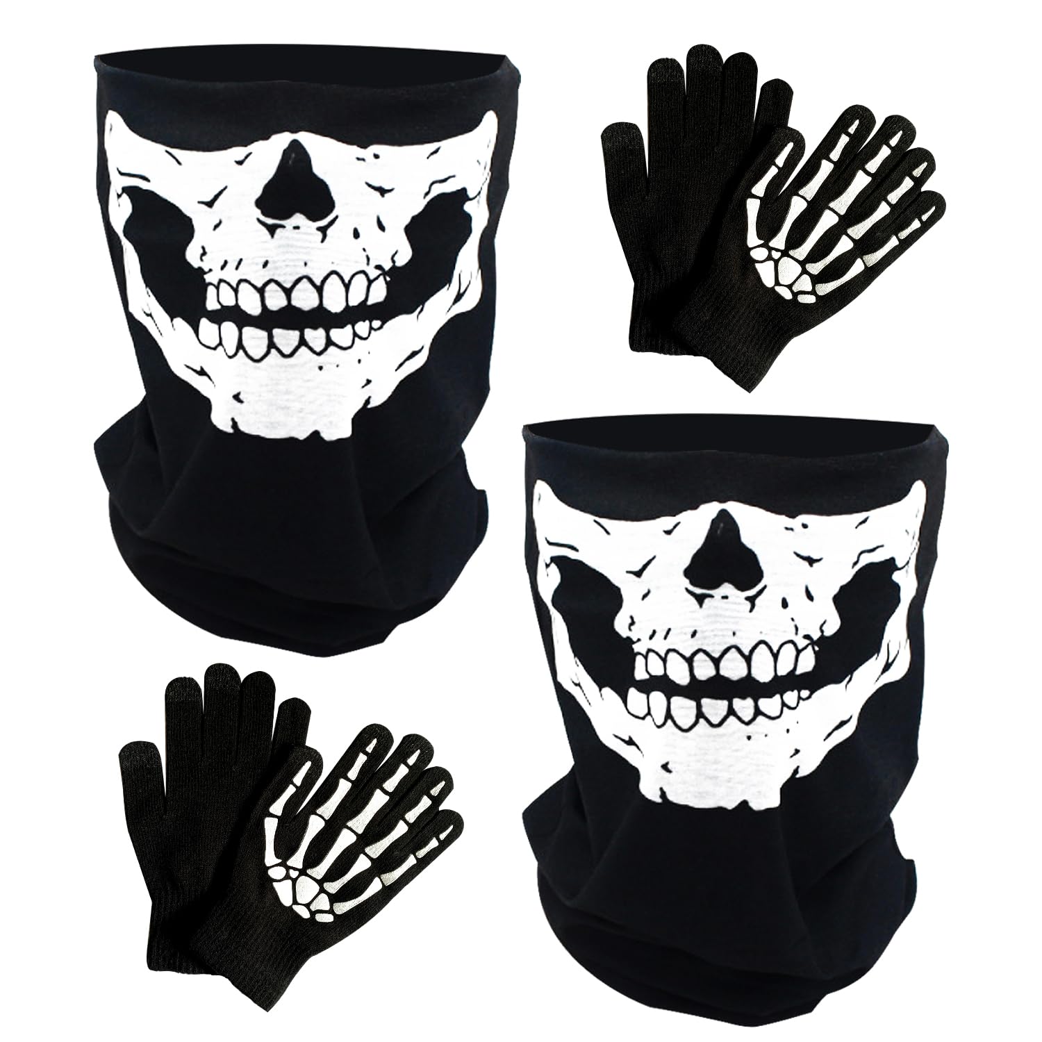 JOYUE Skelett Maske Set - 2 Masken + 2 Paar Handschuhe Halloween