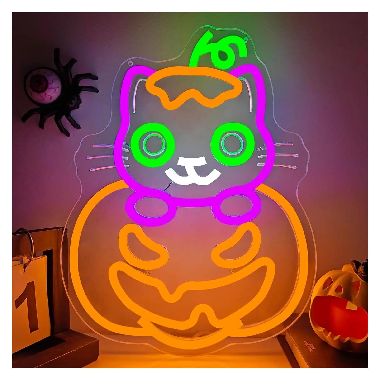 RONGCH Hanging Art Signs Cat Pumpkin Neon Sign Dimmable LED Light for Bar Garage Bedroom Game Room Man Cave Home Decor 37.8cmx29.4cm