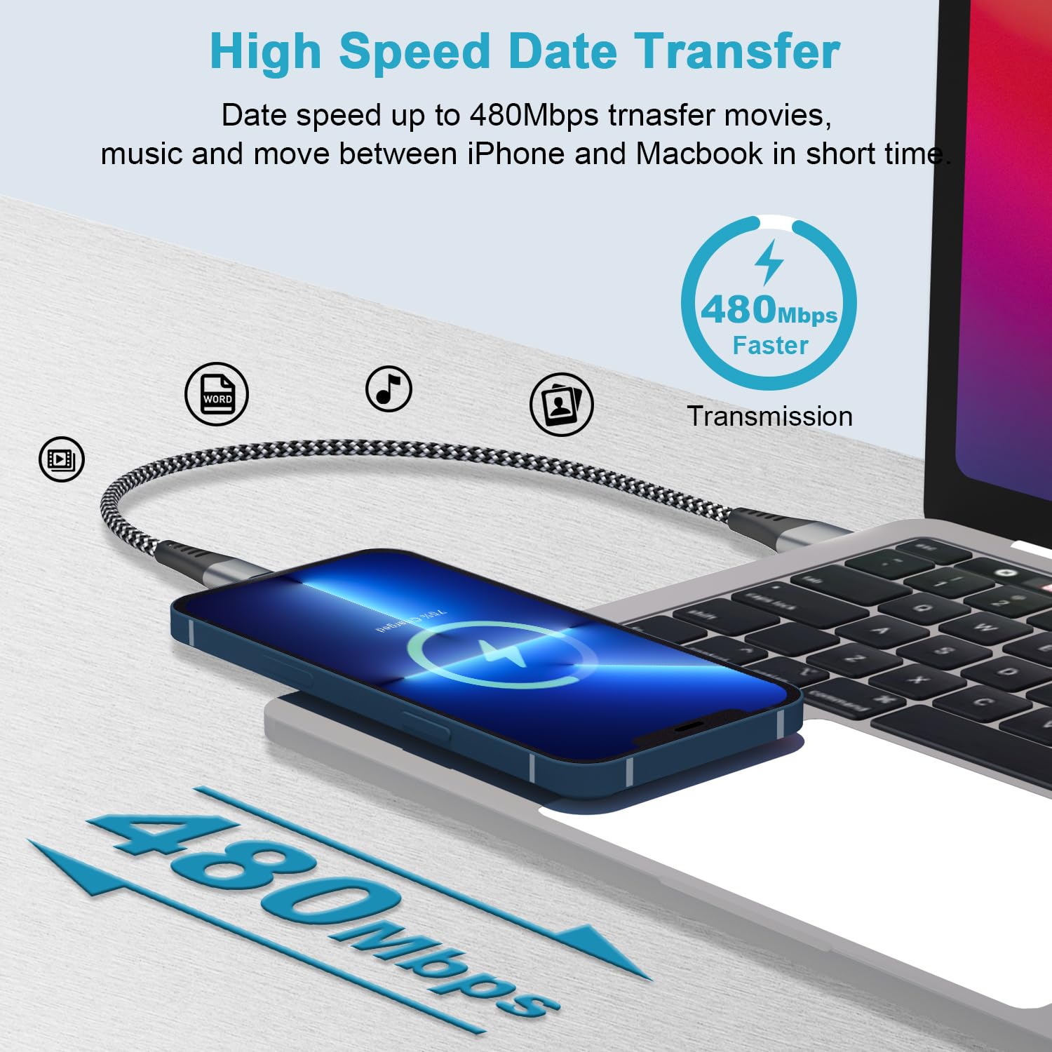 Câble iPhone Court [Certifiés MFi], Câble Chargeur iPhone 30CM 2Pack, Court Câble Lightning USB Cable iPhone Charge Rapide Nylon Cordon iPhone Fil Chargeur pour iPhone 14/13/12/11/XS MAX/XR/8/7/6/SE