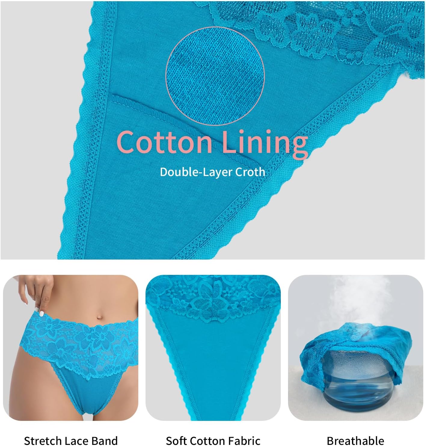 High Waist Lace Thongs For Women Plus Size Wide Gusset Underwear High Rise Panties Cotton Thong For Women Pack 3/6 - Image 3