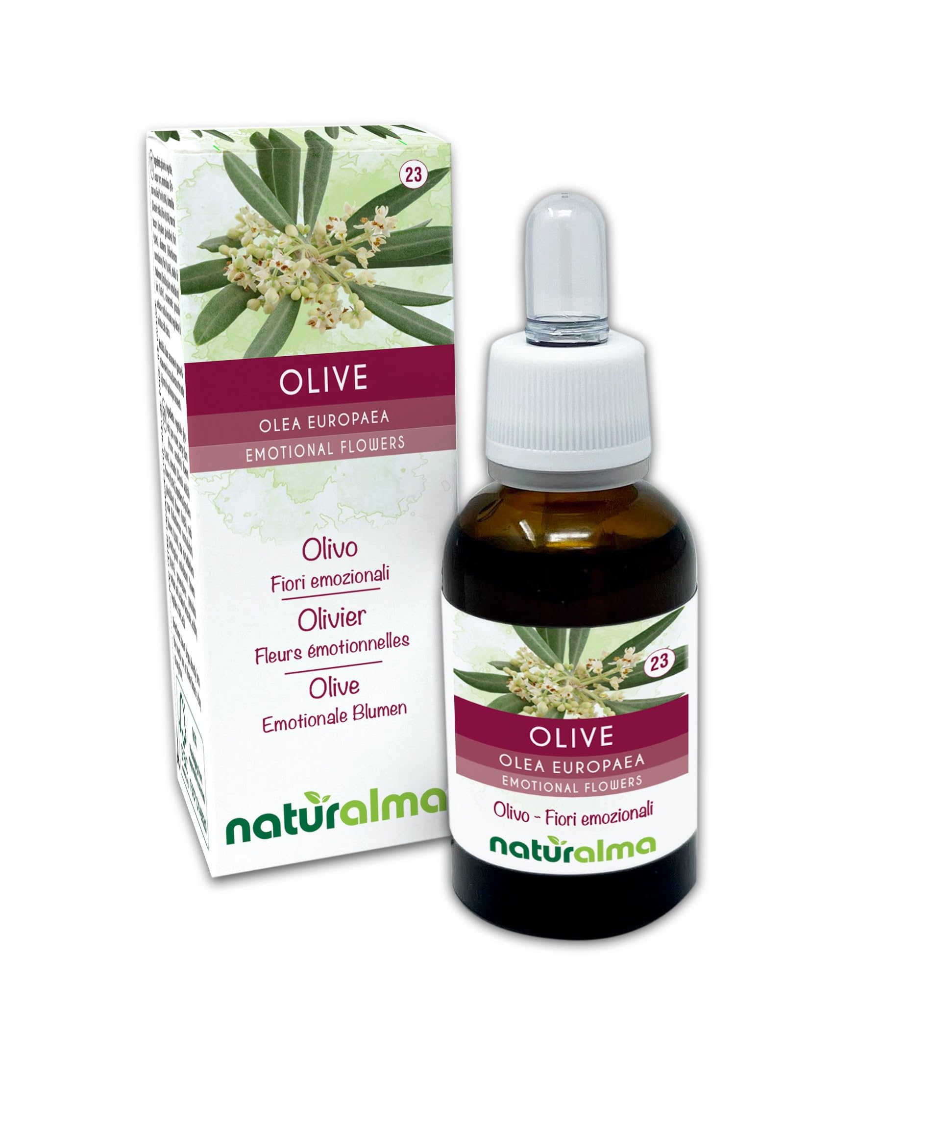 Olive o Olivo (Olea europaea) Flores emocionales o Flores de Bach Naturalma - Gotas 30 ml - Extracto líquido sin alcohol - Esencias florales - Vegano