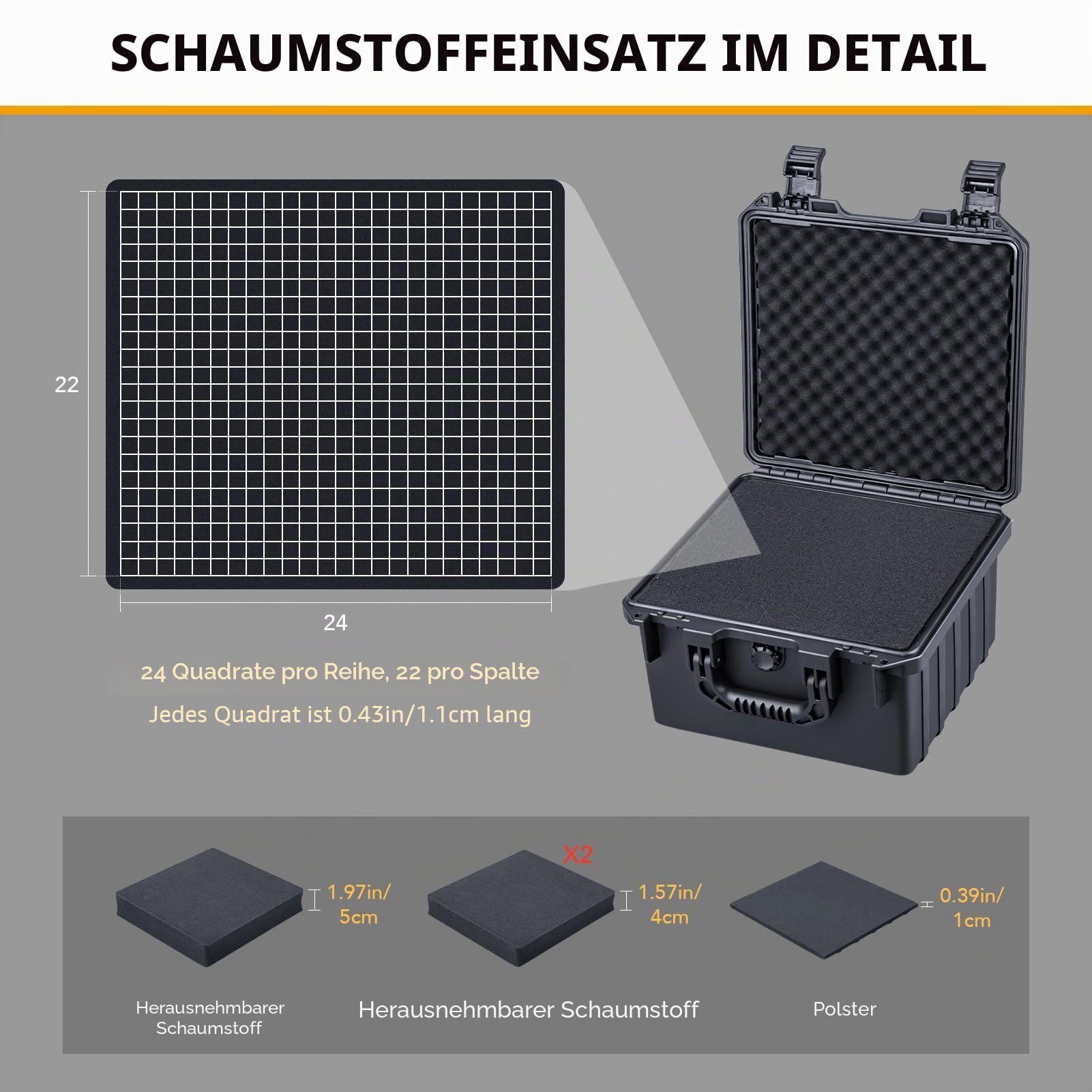 Lykus HC-2831 Wasserdicht Koffer mit anpassbar Rasterschaumstoff, Innengröße 28x26,1x17,3 cm, Geeignet für Elektronik und mehr