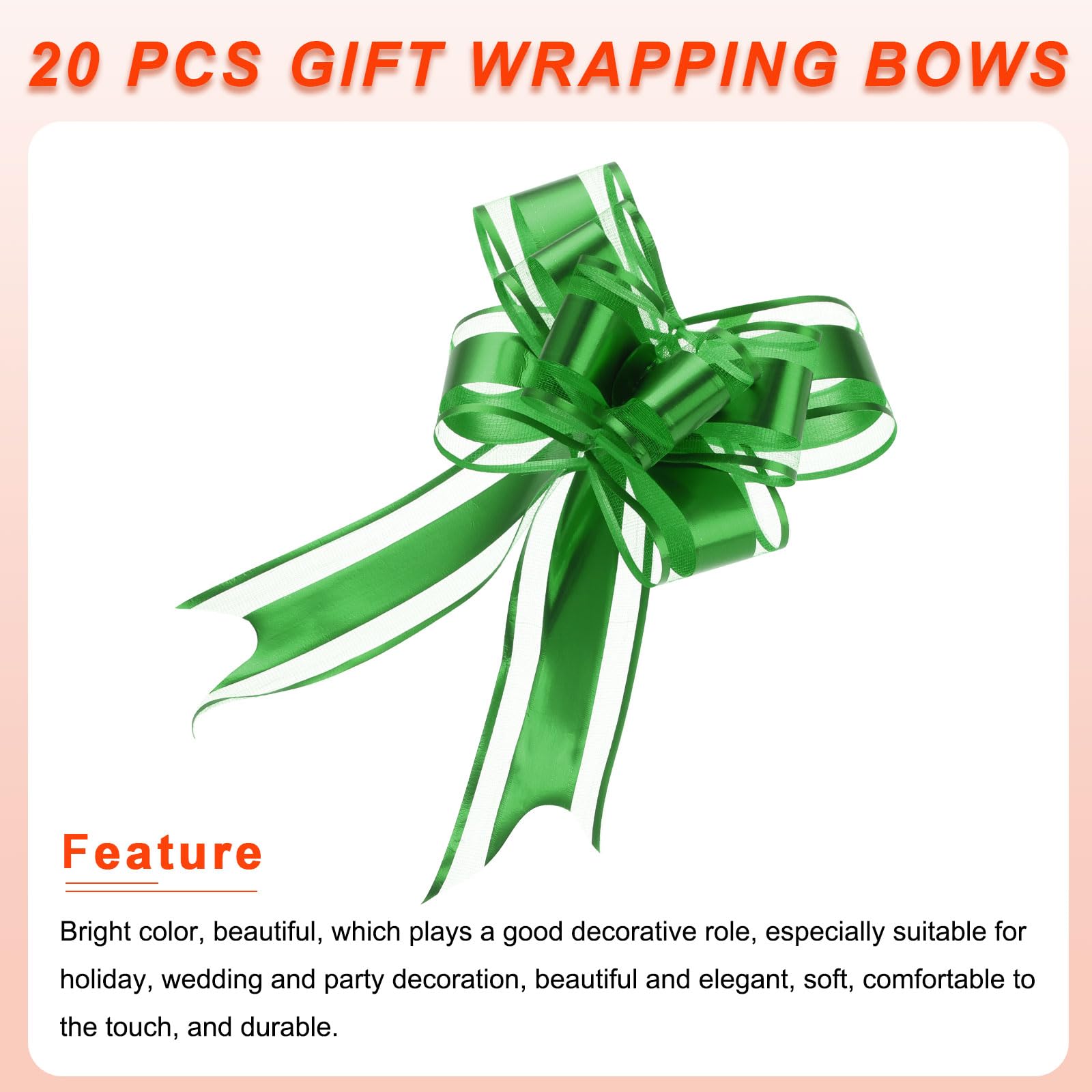 Uxcell 20pcs 6 Inch Large Pull Bow Gift Wrapping Organza Bows Ribbon Dark Green for Wedding Baskets Presents Christmas - Image 4