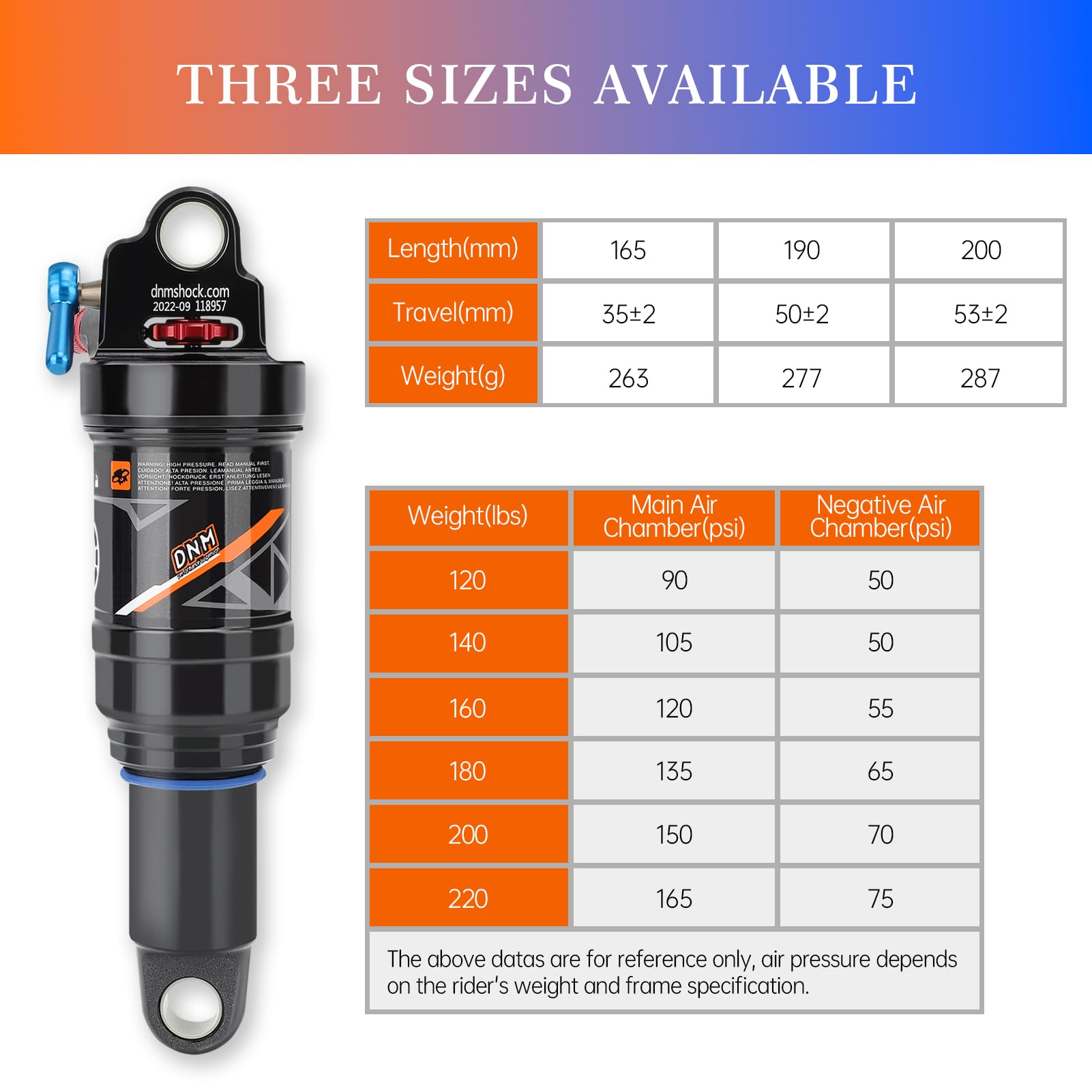 Ammortizzatore posteriore per bici Mountain Air Ammortizzatore posteriore con Lockout165 mm 190 mm 200 mm MTB Sospensione bicicletta (190 mm) Bicicletta e parti