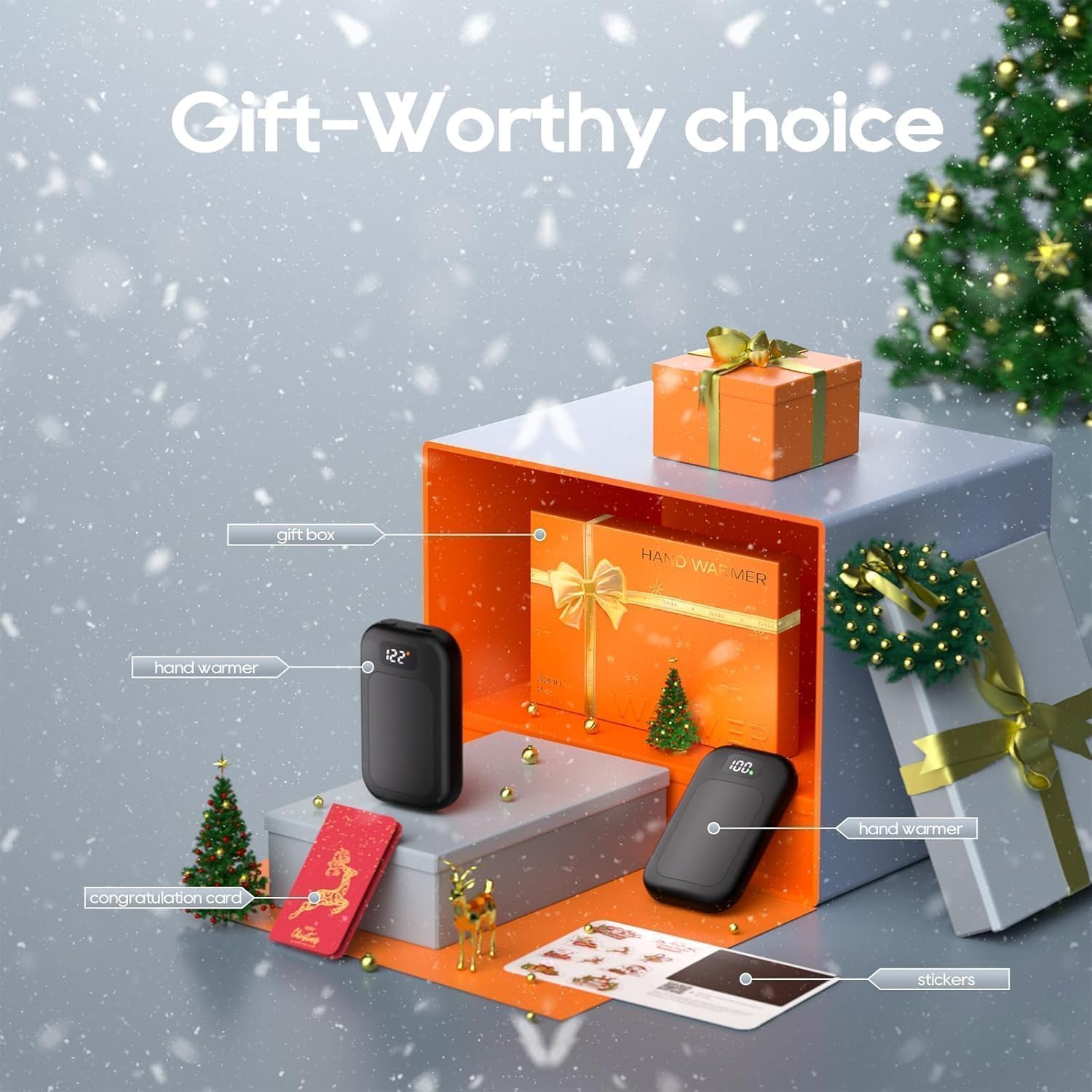 AI Hand Warmers Rechargeable 2 Pack, 3 Heat Levels (104–121°F), Real-Time Temp & Battery Display, Electric Hand Warmers, Fast Heating, Fits in Gloves/Pocket, Gifts for Women & Men