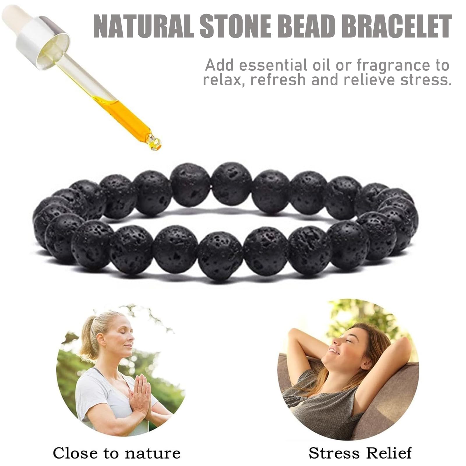 Bracciale 5 Pezzi in Pietre Naturali - Occhio di Tigre 8MM, Pietra Lavica, Ossidiana Nera - Braccialetto Gioielli per Uomo Donna Regalo Personalizzato