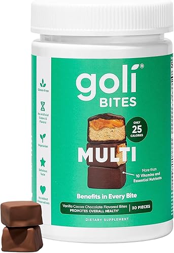 Goli Mordeduras multivitaminas 30 unidades Chocolate con leche vainilla sabor cacao 10 vitaminas y nutrientes para salud general y bienestar apoyo