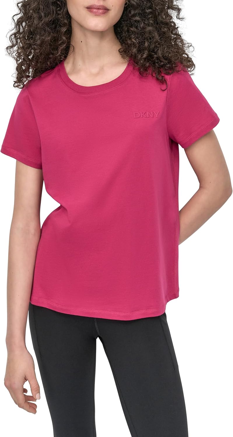 DKNY Women's Short Sleeve Crew Neck Silicone Logo T-Shirt