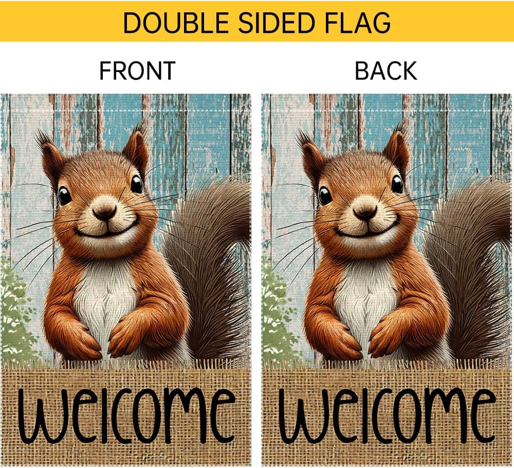 Spring Summer Garden Flag Welcome Garden Flags 12x18 inch Double Sided Small Burlap Squirrel Decor Yard Lawn Outdoor Home Decoratio - Image 6