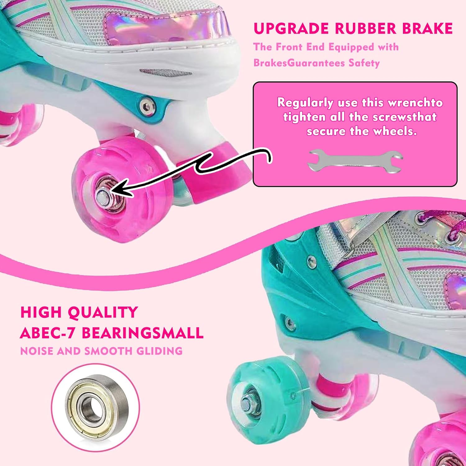 Adjustable Roller Skates for Boys Girls Ages 3-12, All 8 Wheels of Roller Skates Light Up with Protective Gear Set Gift for Youth Kids Indoor & Outdoor Beginners