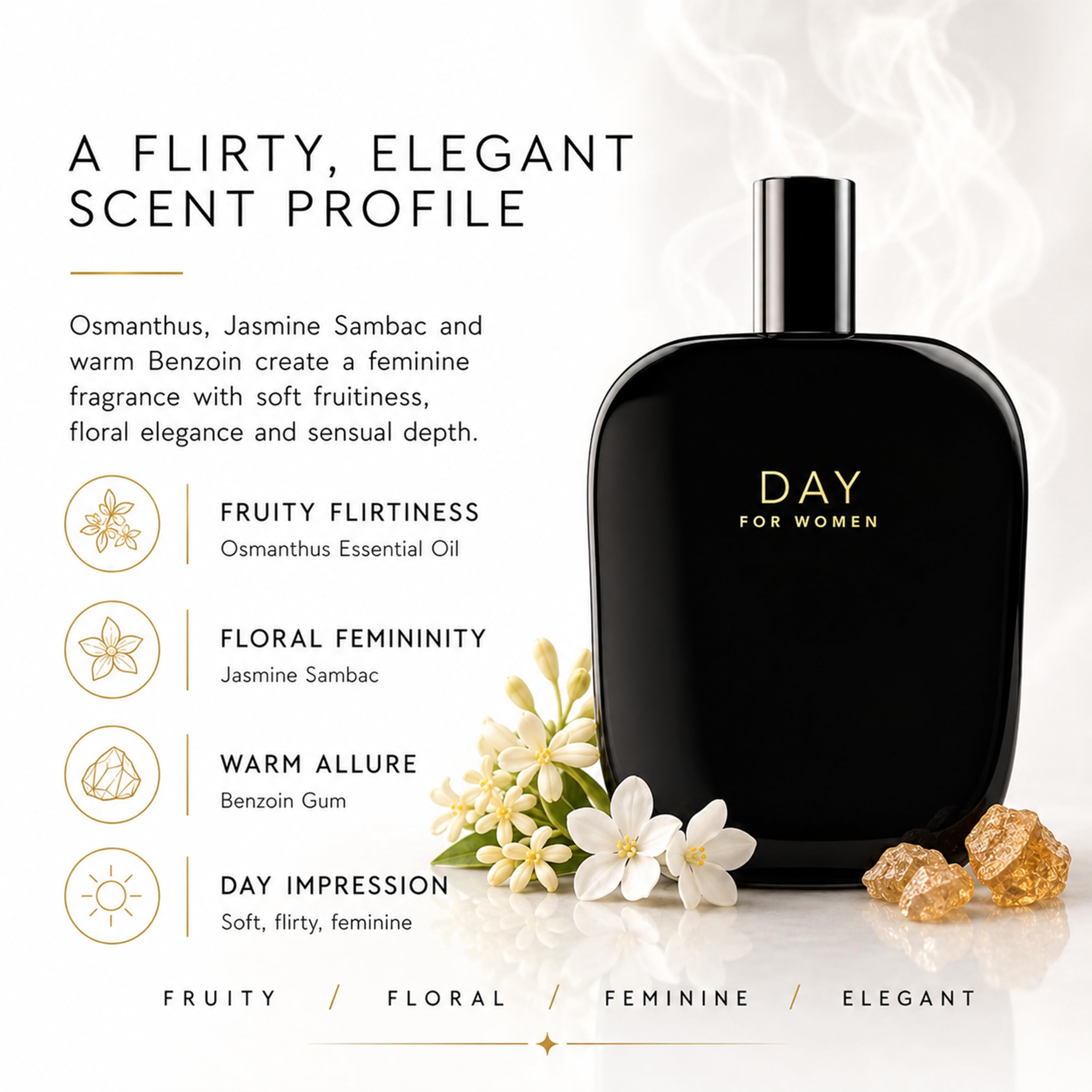 Fragrance One | Jeremy Fragrance Day for Women | luksusowy zapach damski | uwodzicielskie akordy kwiatowe | woda perfumowana | intensywna | długotrwała | idealna na dzień | butelka 50 ml z pudełkiem