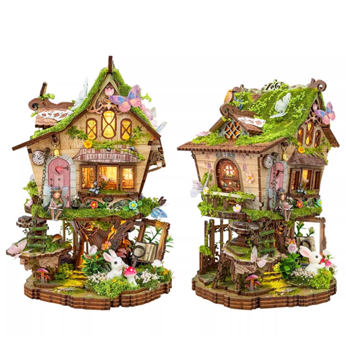 Drewniane puzzle 3D dla dorosłych do budowania, podświetlany domek na drzewie, drewniany książeczka, miniaturowy dom, DIY, zestaw modeli montażowych, kreatywna dekoracja domu i biura, prezent (137+