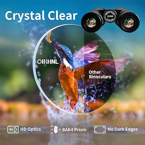 Miniatura 2 de OIRHNL Prismáticos HD de 12 x 50 para adultos, de alta potencia, visión grande, ligeros, impermeables, con visión clara de poca luz para observación