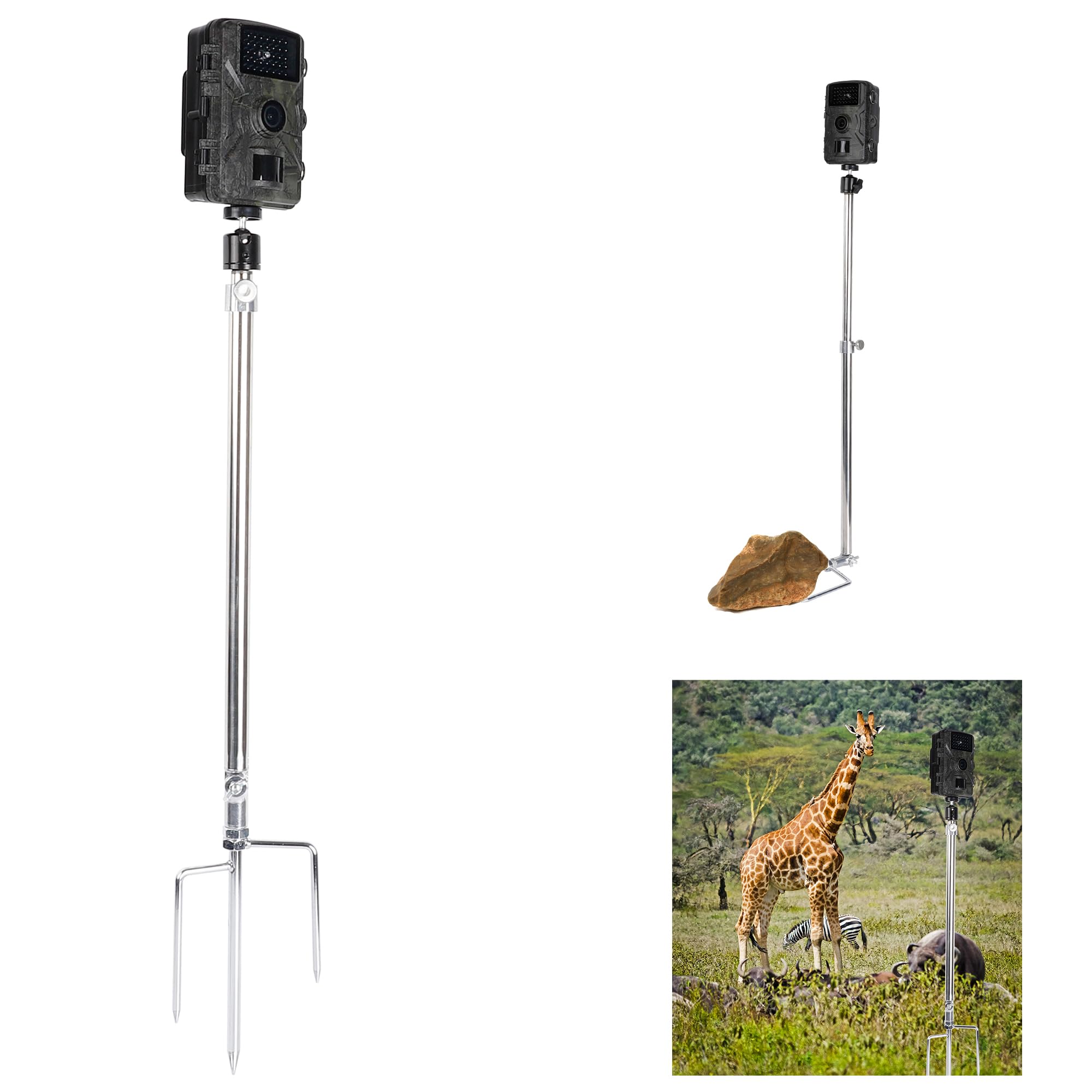 PellKing Soporte universal para cámaras de caza y sendero, montaje en tierra de 1/4 a 20 para cámara de caza, cámara de acción, paneles solares, soportes de pesca nocturna