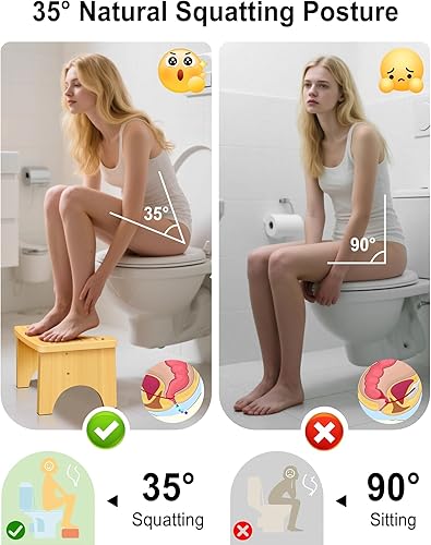 Miniatura 3 de Taburete de inodoro de bambú para adulto, 6.5 pulgadas en cuclillas para baño, taburete antideslizante doble para hacer caca, mejora la postura en