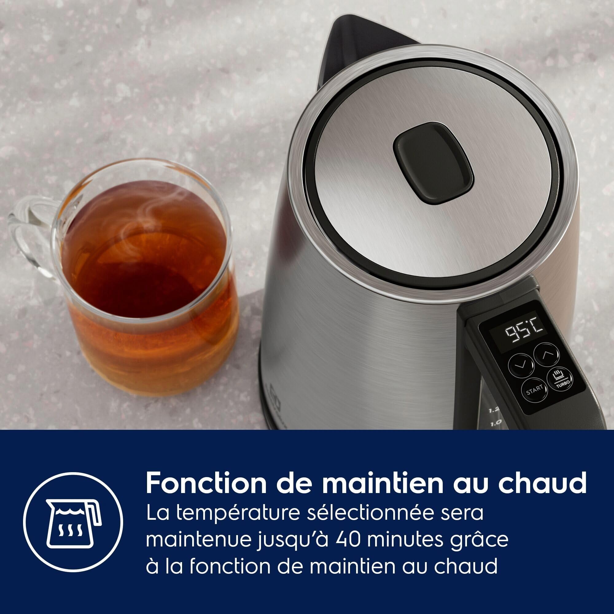 Electrolux Create 5 Bouilloire Électrique E5K1-6ST, Capacité 1,7 L, Fonctions Turbo et Maintien au Chaud, Contrôle précis de la Température, Arrêt Automatique, Design Élégant et Compact, Inox