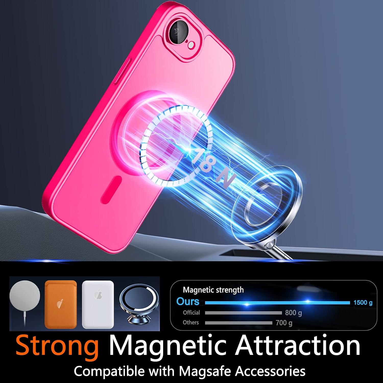 Magnetic for iPhone 17e Case & iPhone 16e Case with Privacy Screen Protector Built-in Camera Protector, Compatible with Magsafe, Shockproof Cover for i Phone 17 e / 16 e Woman Girls - Hot Pink image 4