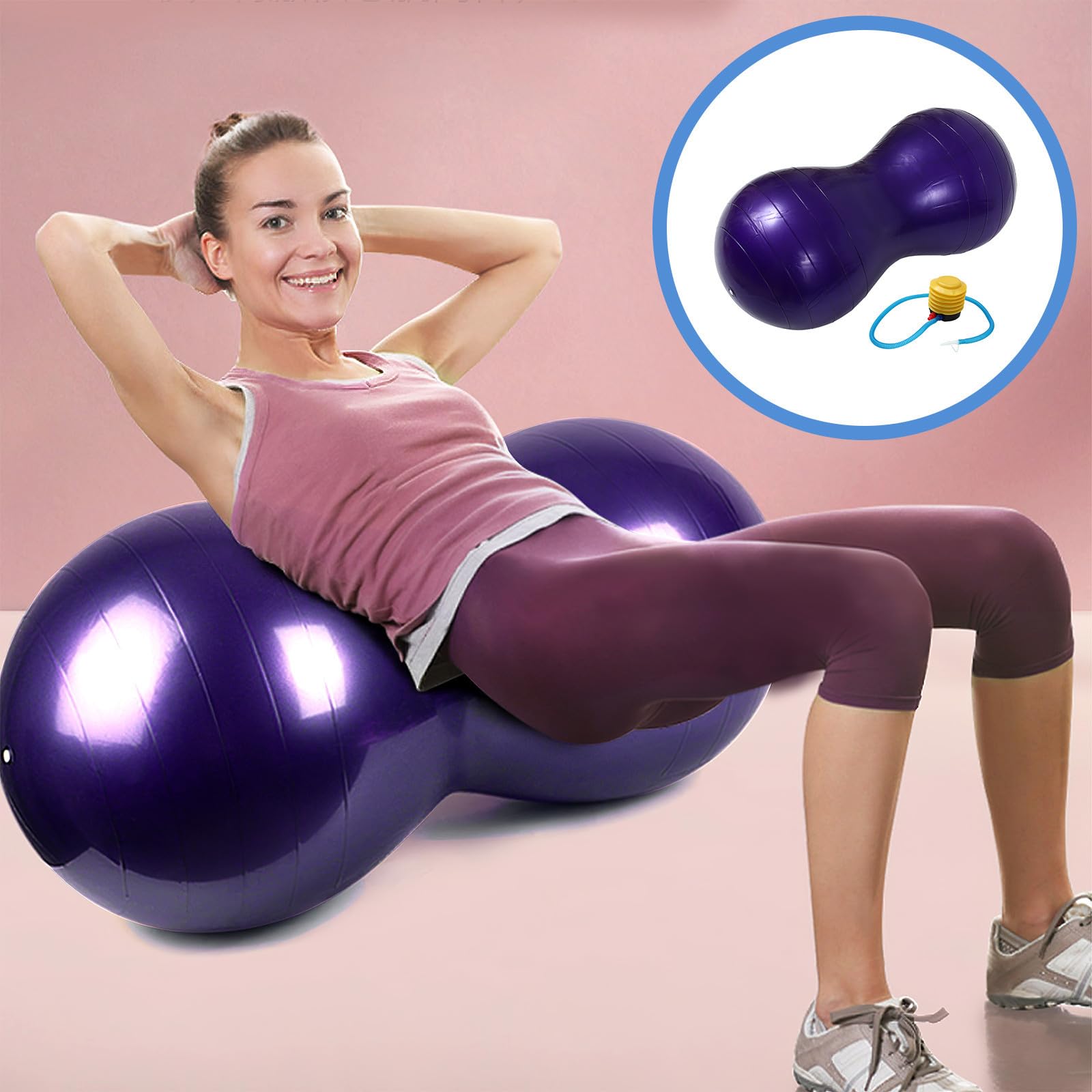 YARNOW Pelota de Yoga Antiexplosión de PVC con Inflador, Forma de Cacahuete, Resistente y Gruesa para Masaje y Ejercicio en Casa o Gimnasio
