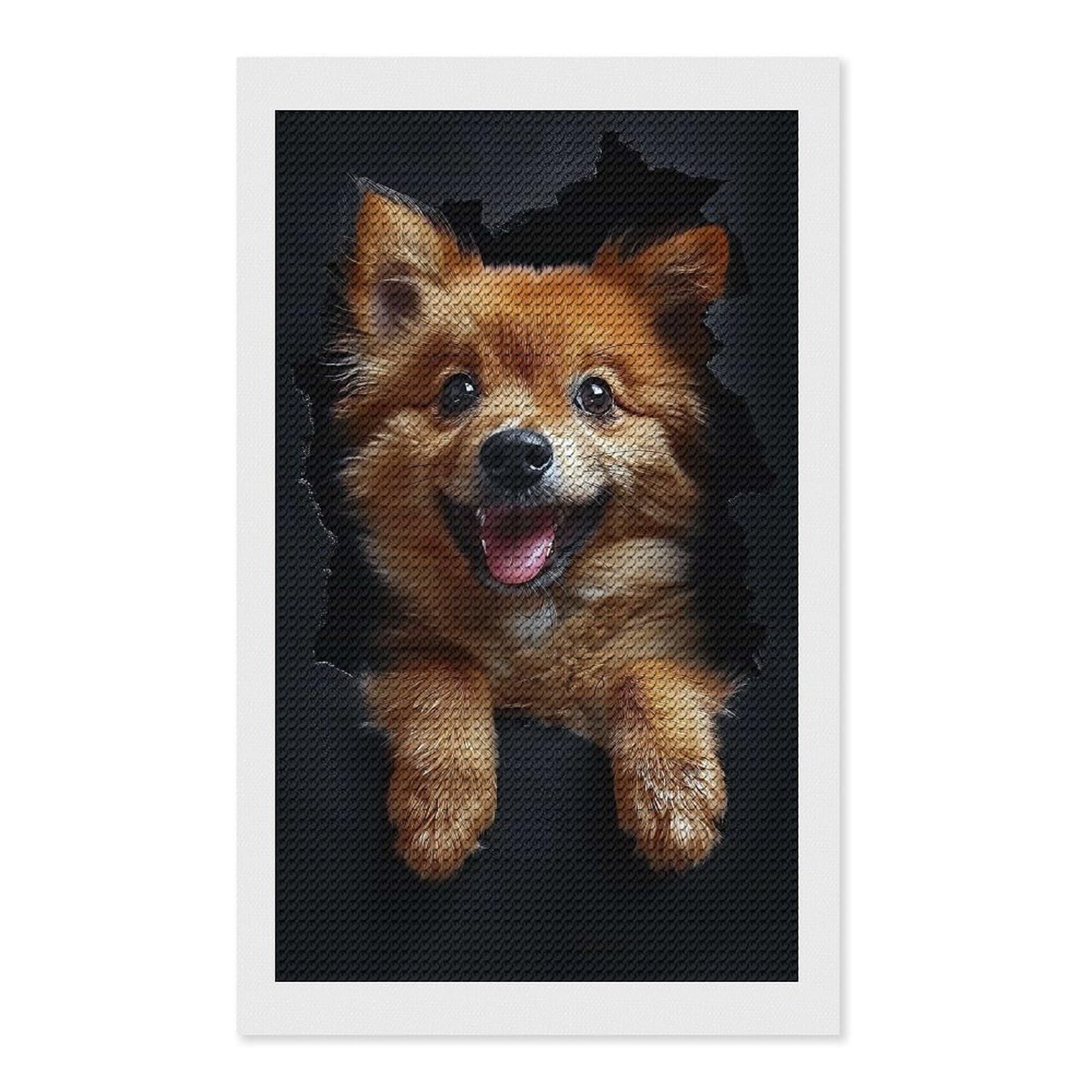 Junmoney Finnish Spitz DIY Diamond Art Canvas Kit 12"x20", for Adults, Decorate Your Room, Gift Idea, Modern Decor, Finish and Display