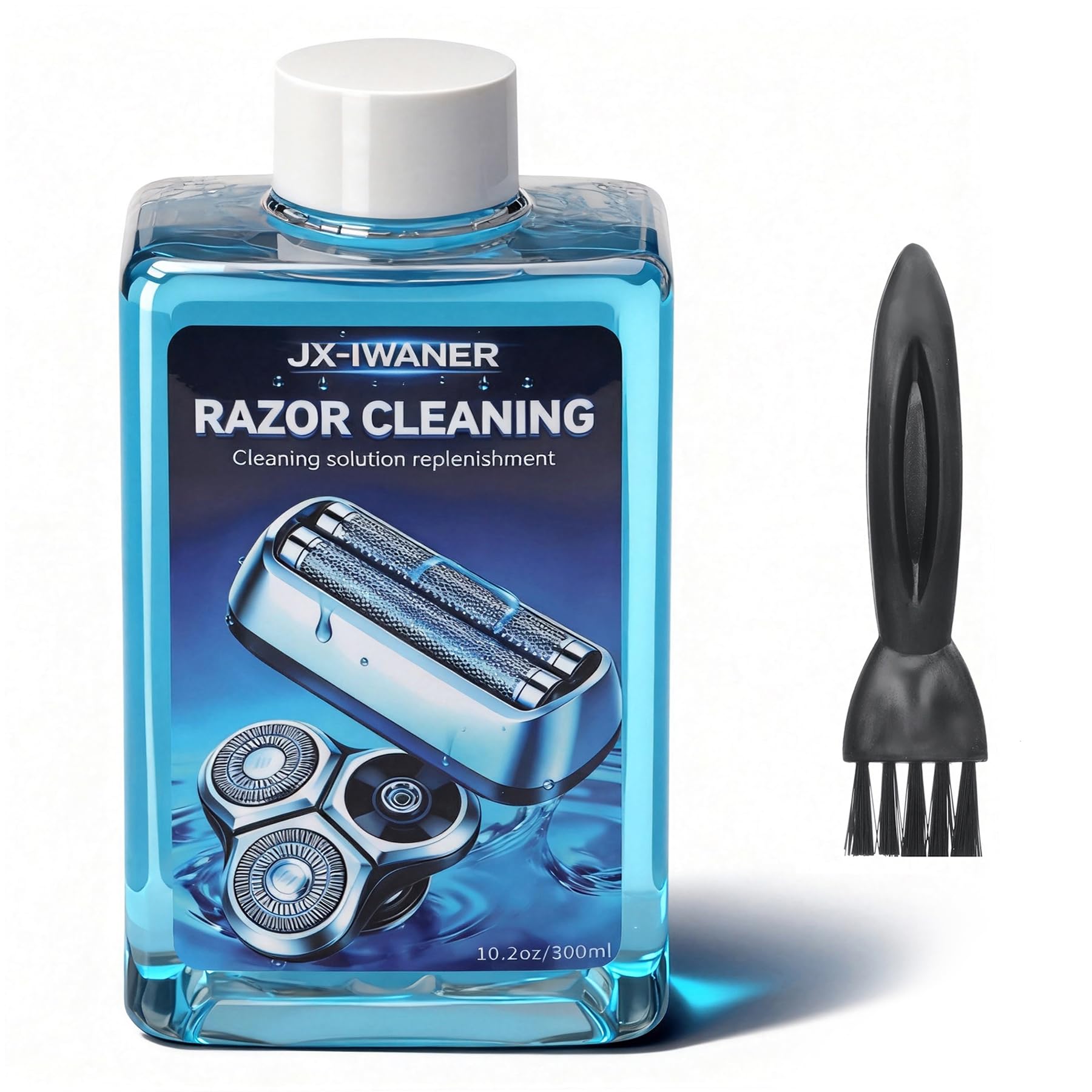 Electric Razor Cleaner + Brush, 10.2oz Shaver Cleaner Refill Compatible with Braun Clean & Renew, Compatible with Philips Norelco Smart Clean & Quick Clean Pod Systems, Removes Residue and Grease