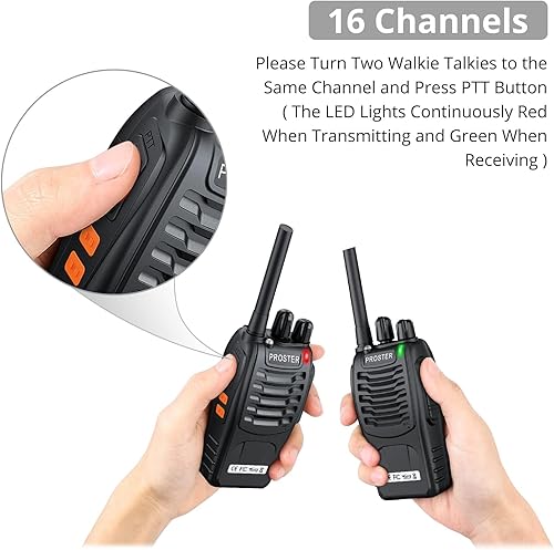 Miniatura 3 de Proster Walkie Talkies recargables 1 par radios bidireccionales de largo alcance de 16 canales con cargador USB micrófono de auricular transceptor
