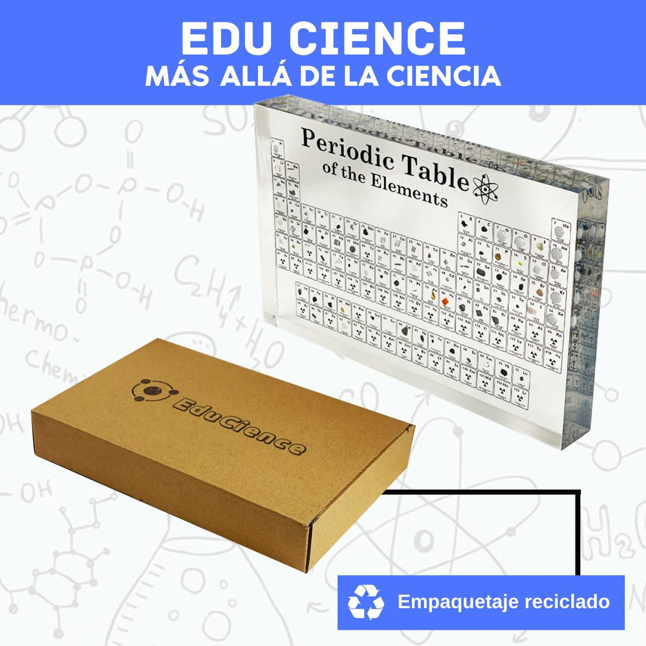 Tavola Periodica Con Elementi Reali - Base Legno Con LED, 83 Campioni, Educativa