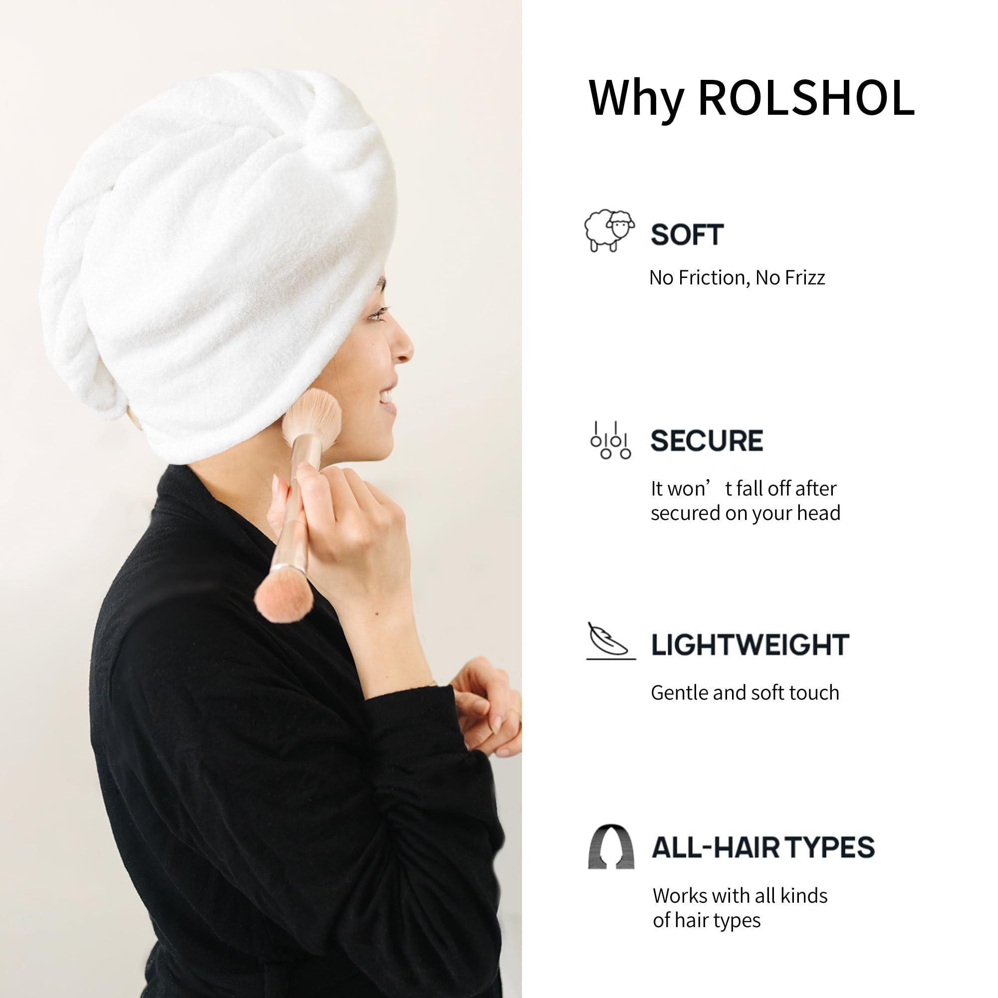 ROLSHOL Extra Großes 4er-Pack Mikrofaser-Haartuch zum Wickeln für Frauen Super saugfähige & schnell trocknende Haartrocknertücher mit Knopf, Haarturbane für lockiges Haar Langes & kurzes Haar