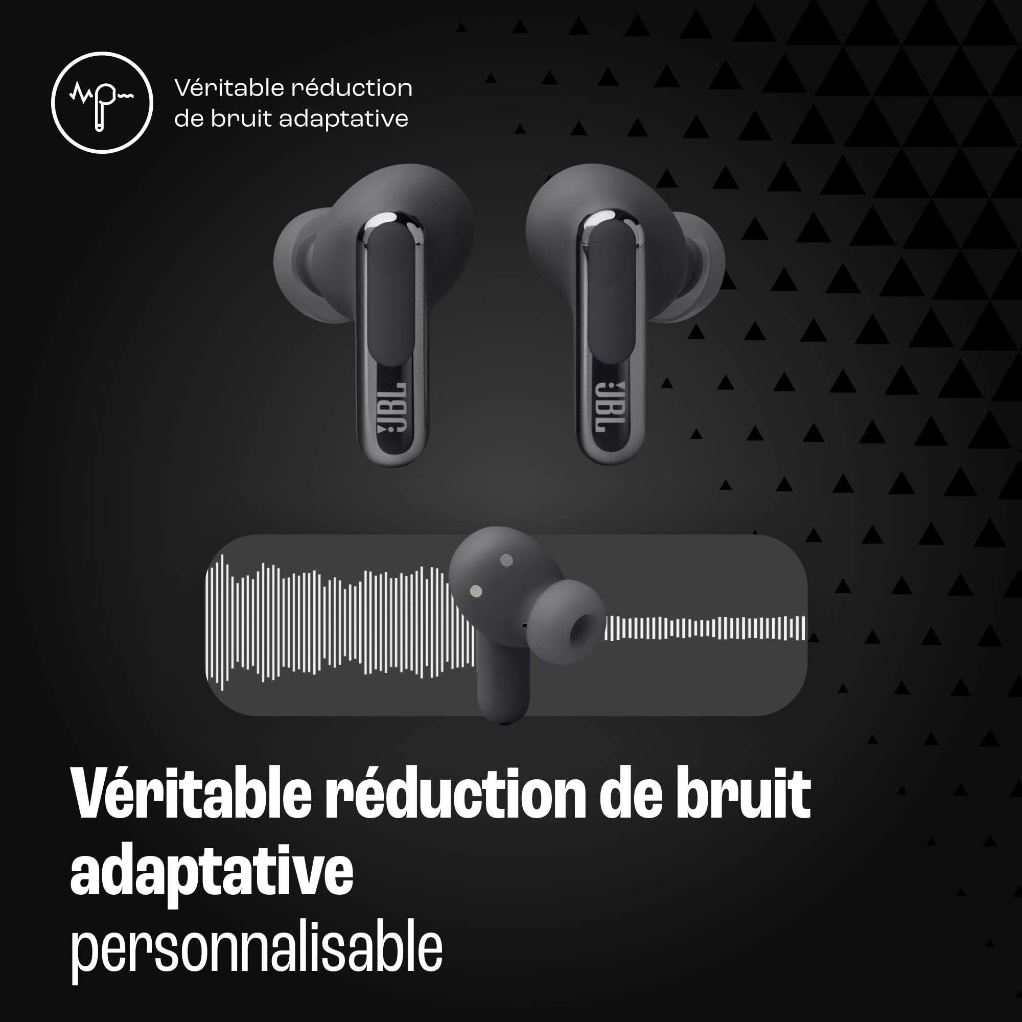 JBL Live Beam 3, Écouteurs sans fil avec oreillettes, Bluetooth, jusqu'à 48 h d'autonomie, Réduction de Bruit Active, son haute fidélité JBL Signature, étanches à l'eau IP55, noir