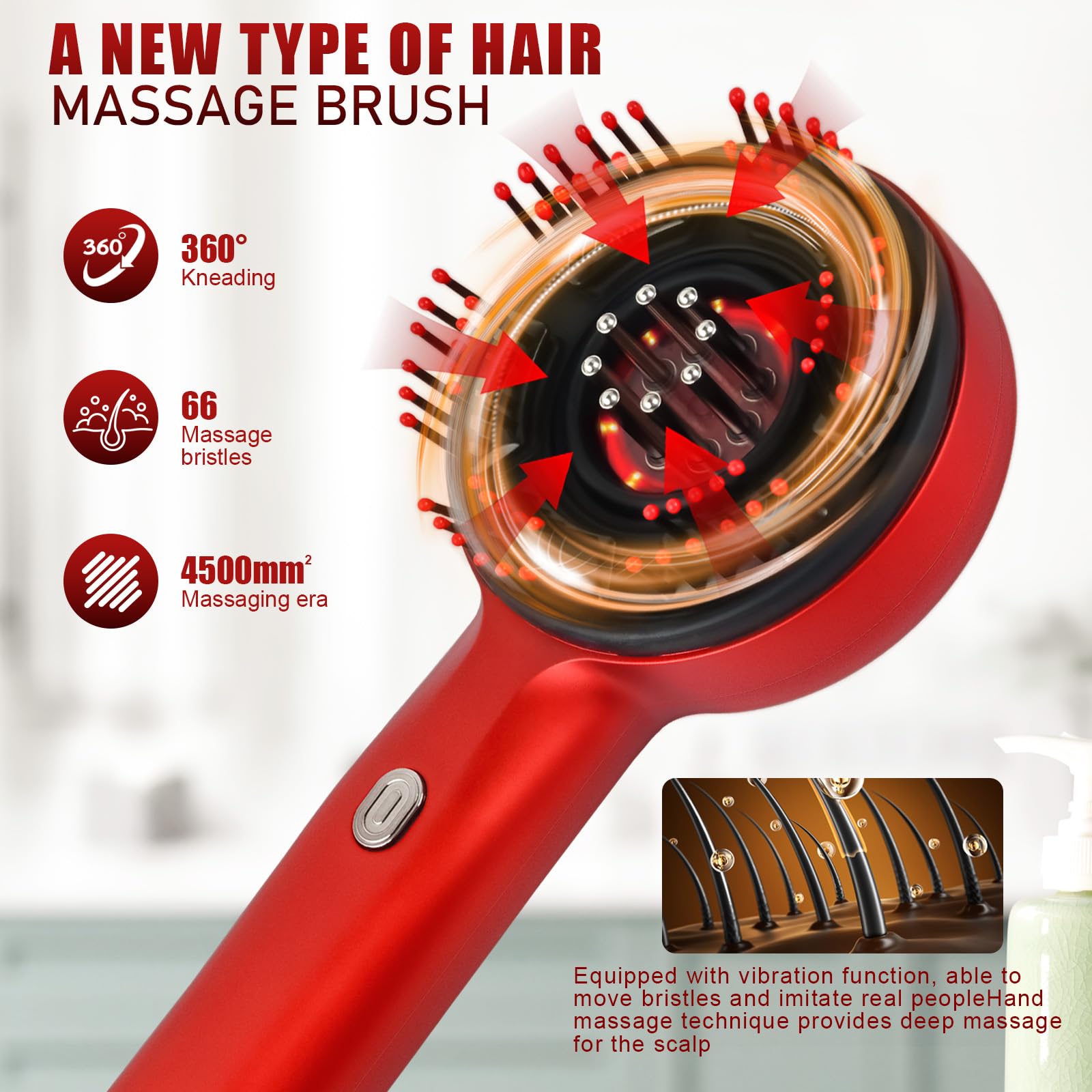 Brosse Massage Cuir Chevelu Électrique, 3 in 1 Masseur Tete Cheveux à Lumière Rouge, Peigne de Massage Electrique, Étanchéité IPX7 avec 3 Modes et Distributeur d'Huile Capillaire 3ML (Noir)