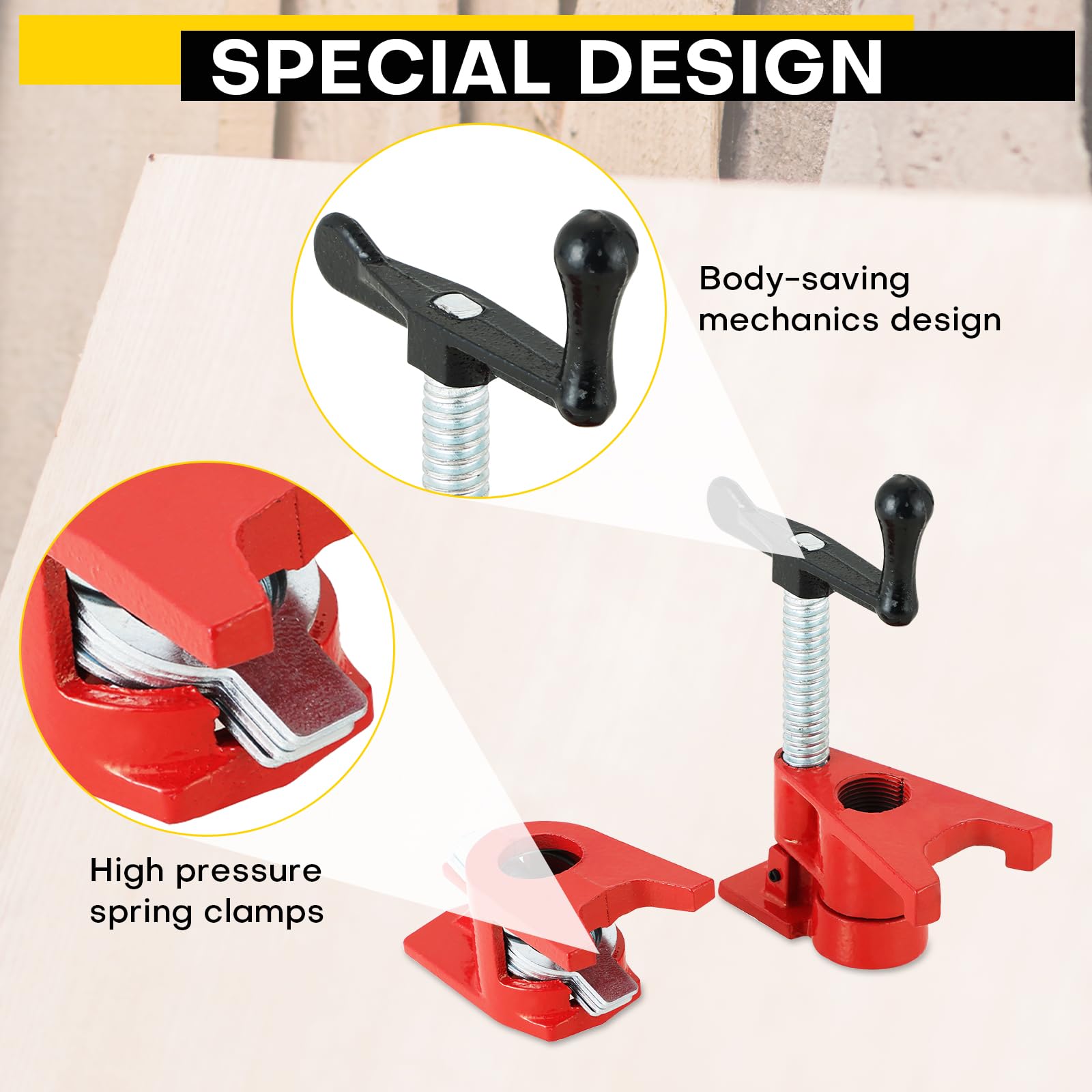 Juego de abrazaderas de tubo para pegar madera, herramientas profesionales de carpintería y metal con diseño único de pie para montaje de marco, liberación rápida y pegado de precisión